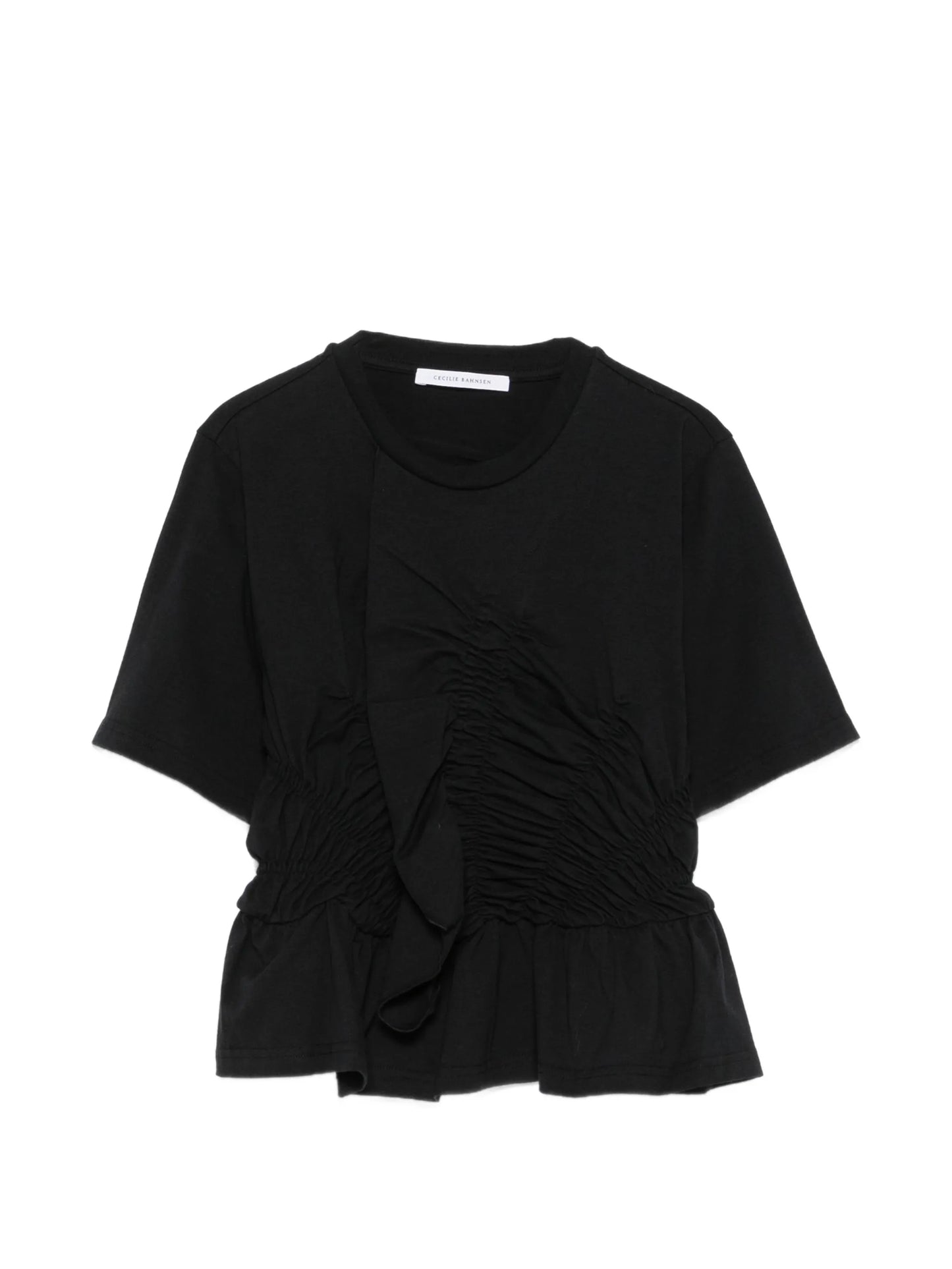Windflower-embroidered peplum T-shirt