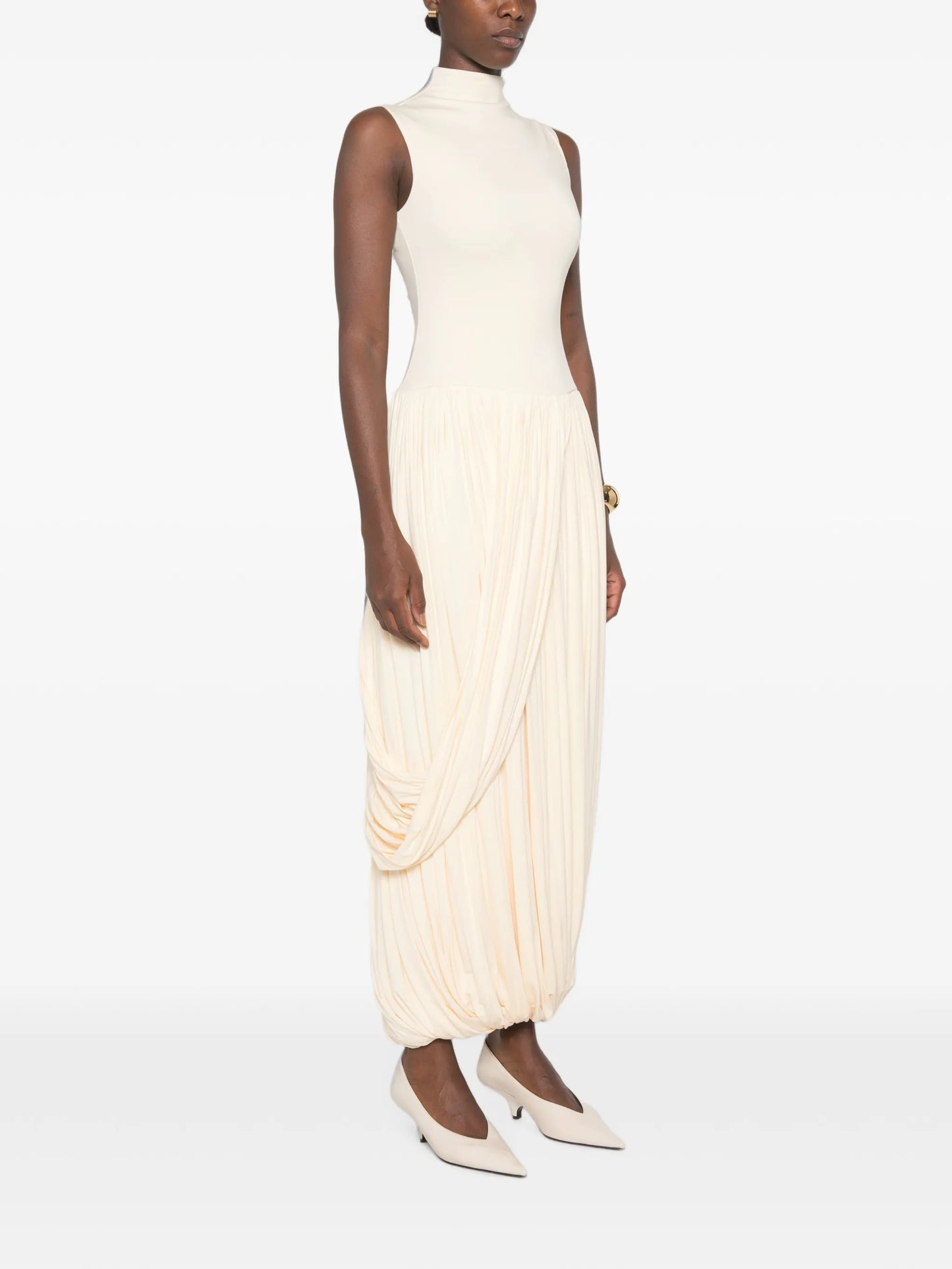 mock-neck draped maxi dress