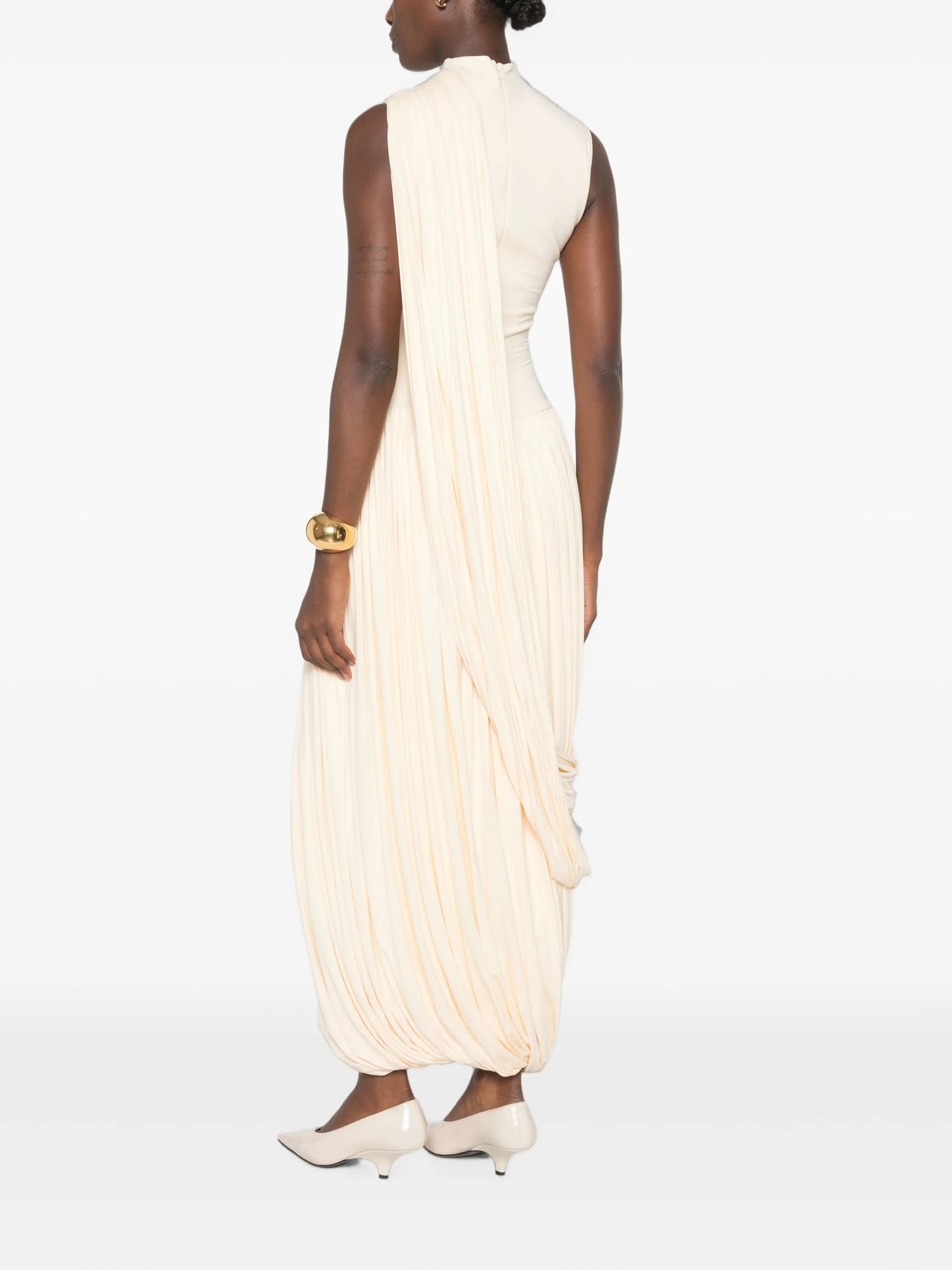 mock-neck draped maxi dress