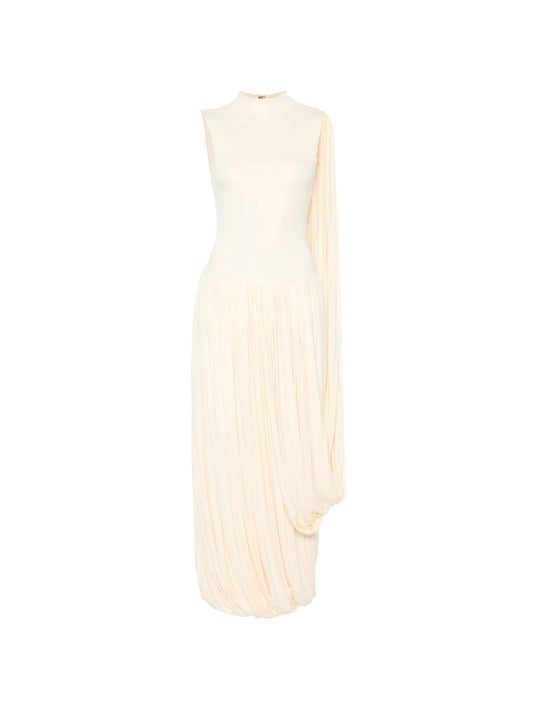 mock-neck draped maxi dress