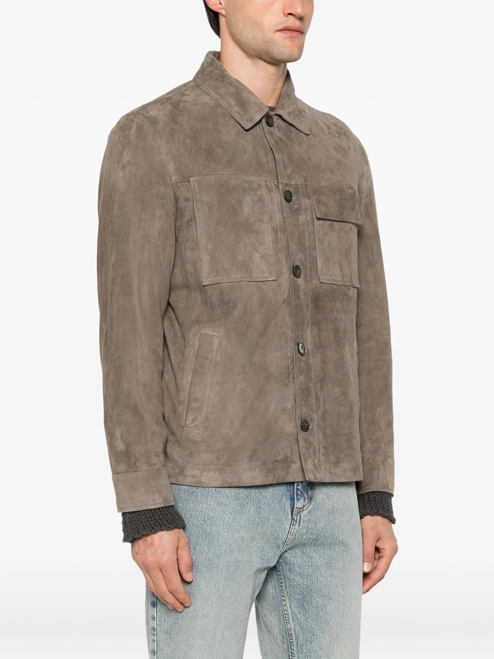 suede flap-pocket shirt jacket