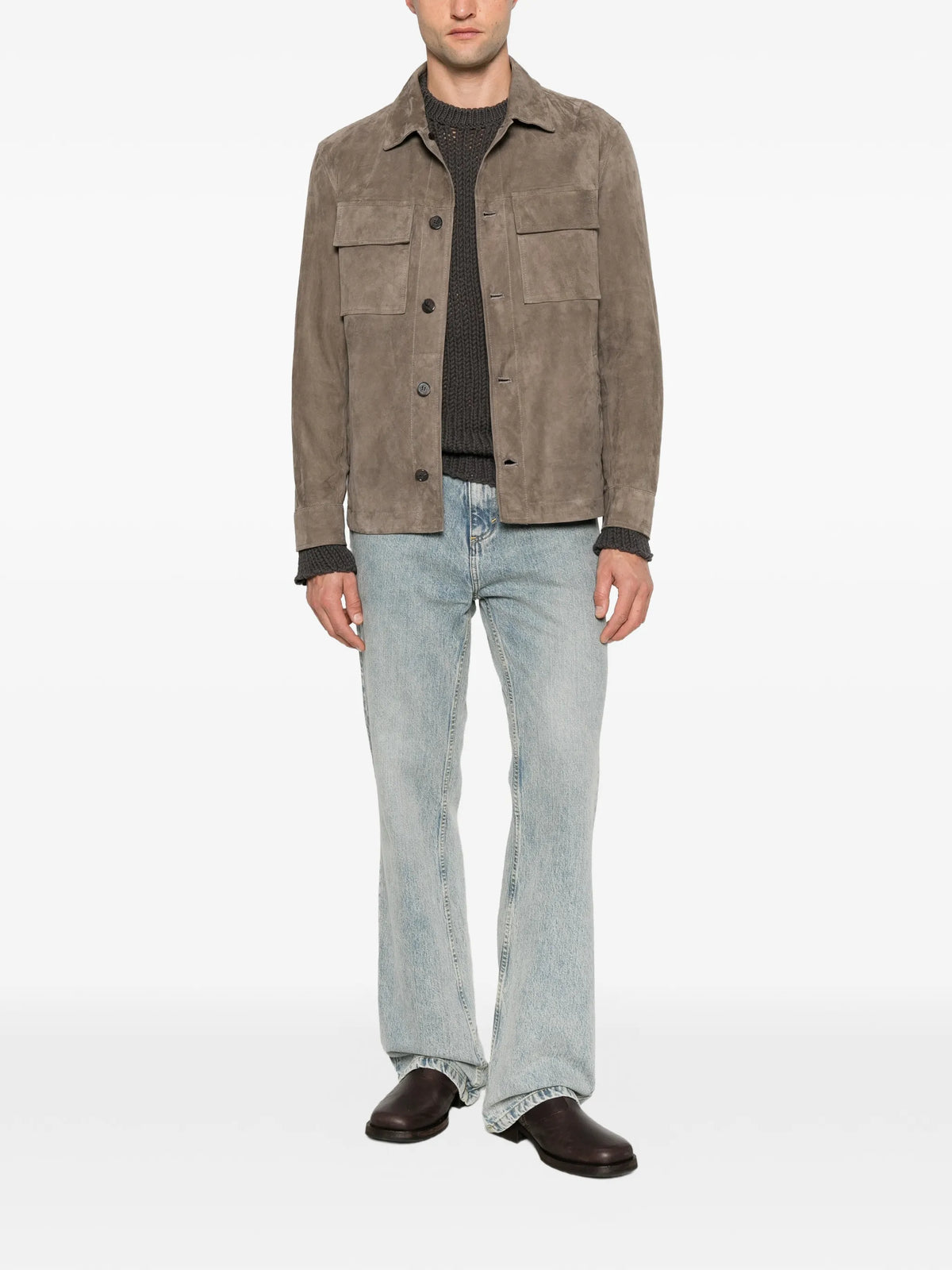 suede flap-pocket shirt jacket