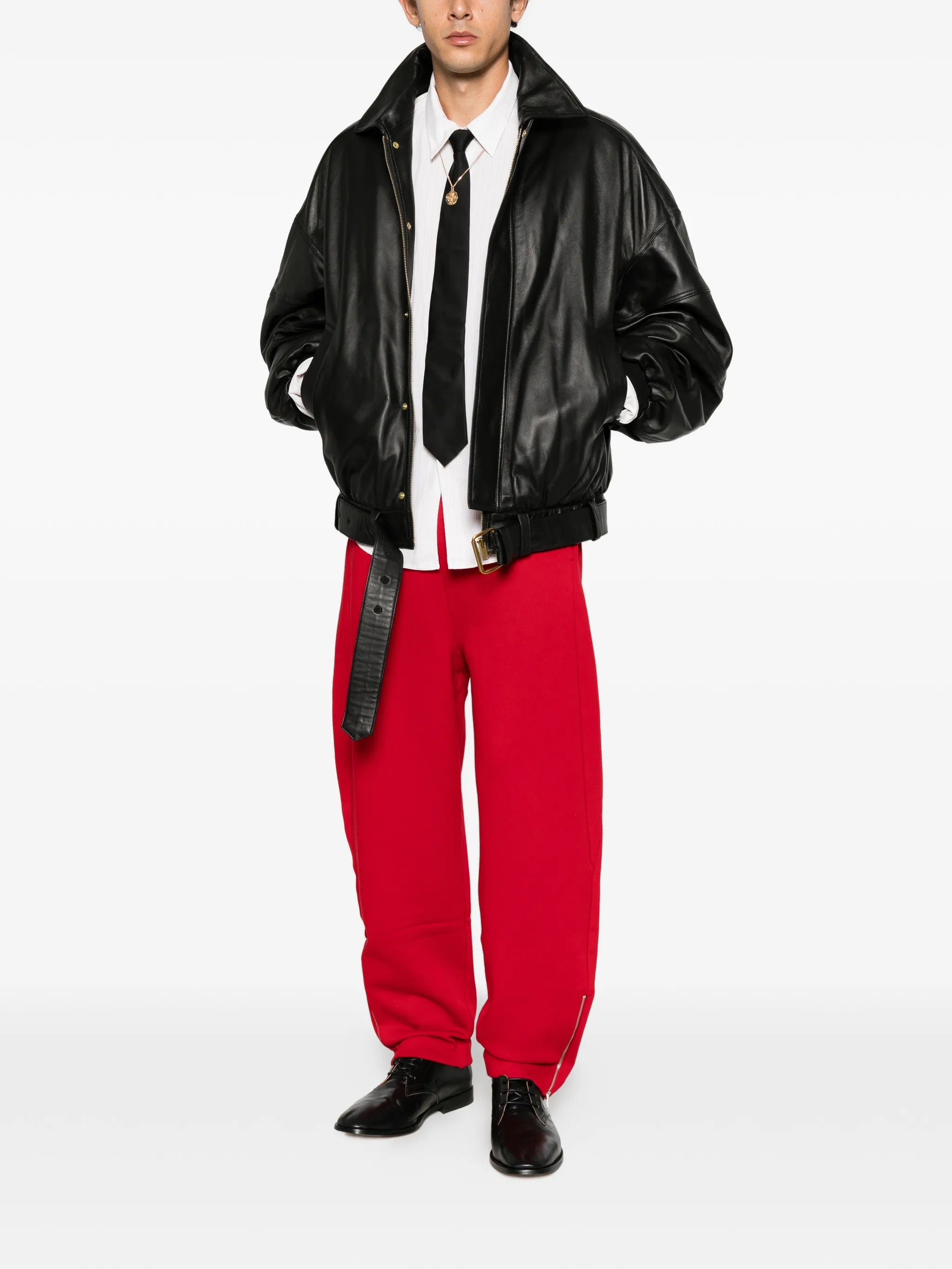 Hustlers belted leather jacket