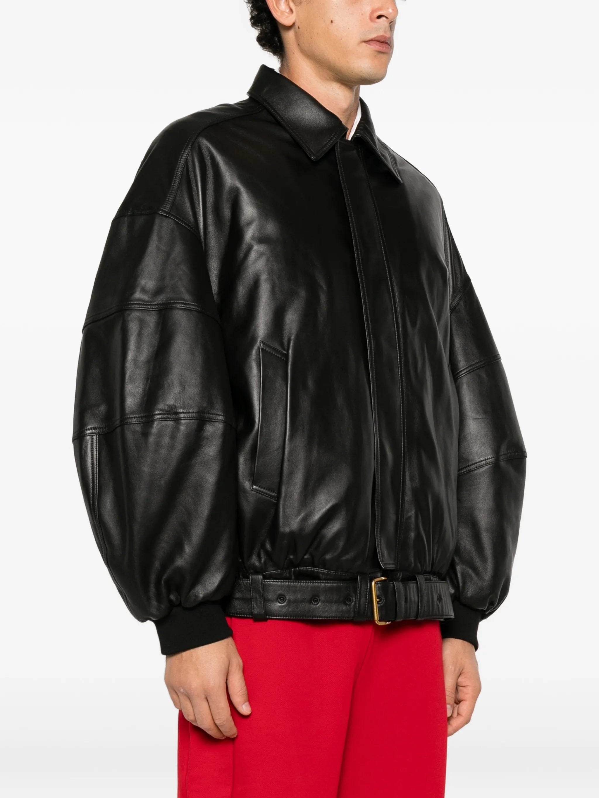 Hustlers belted leather jacket