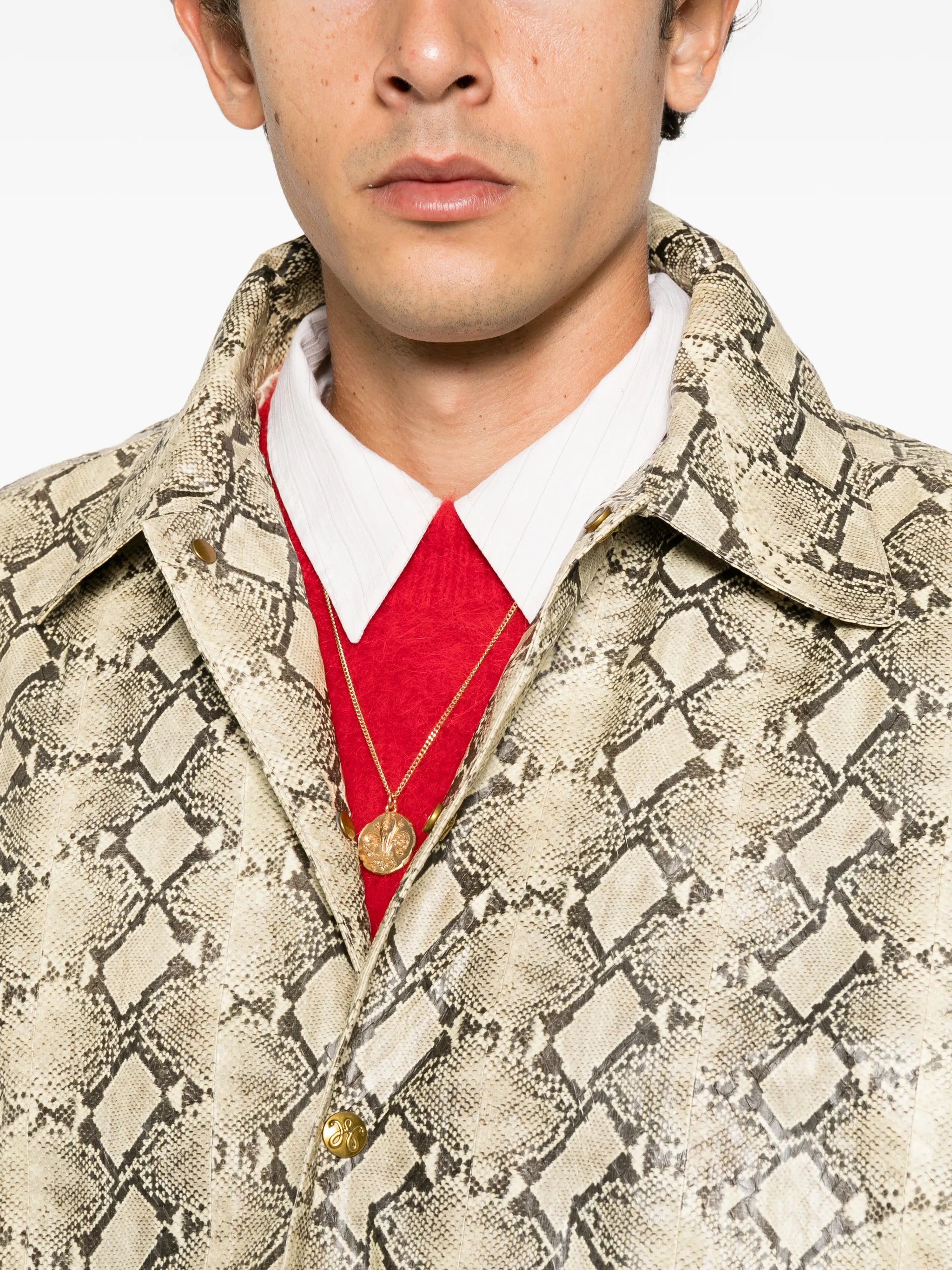 snake-print leather jacket