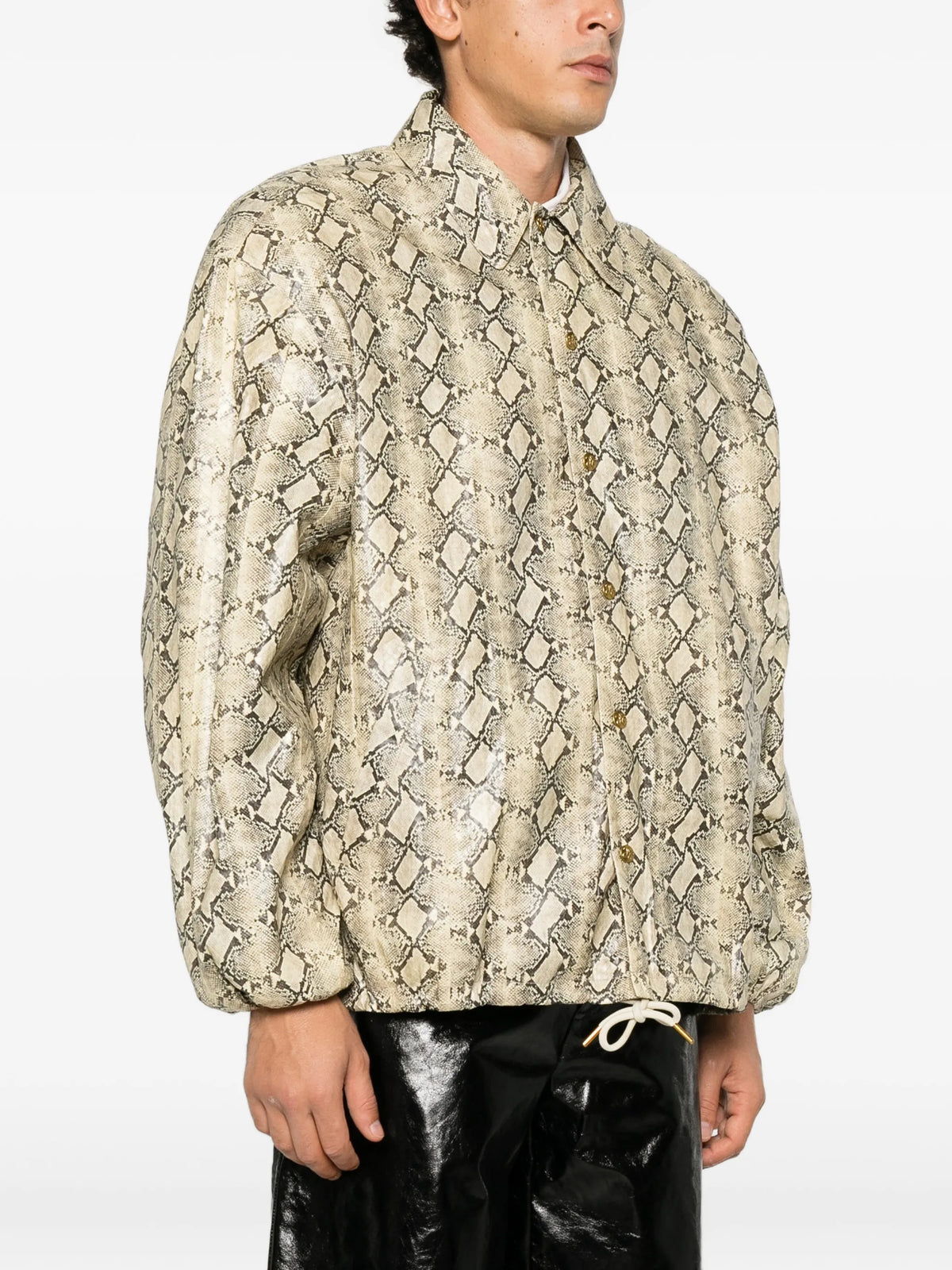 snake-print leather jacket