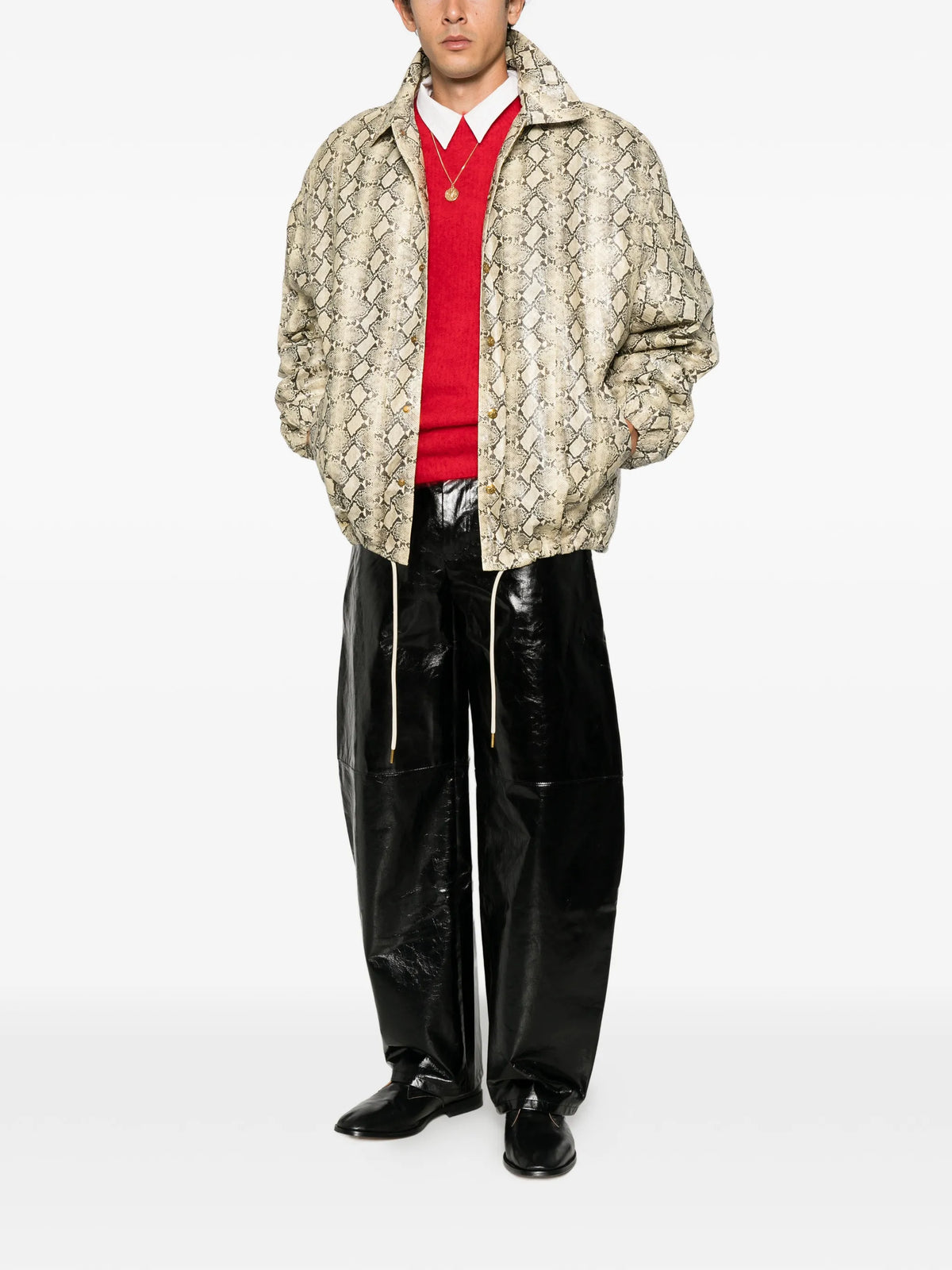 snake-print leather jacket