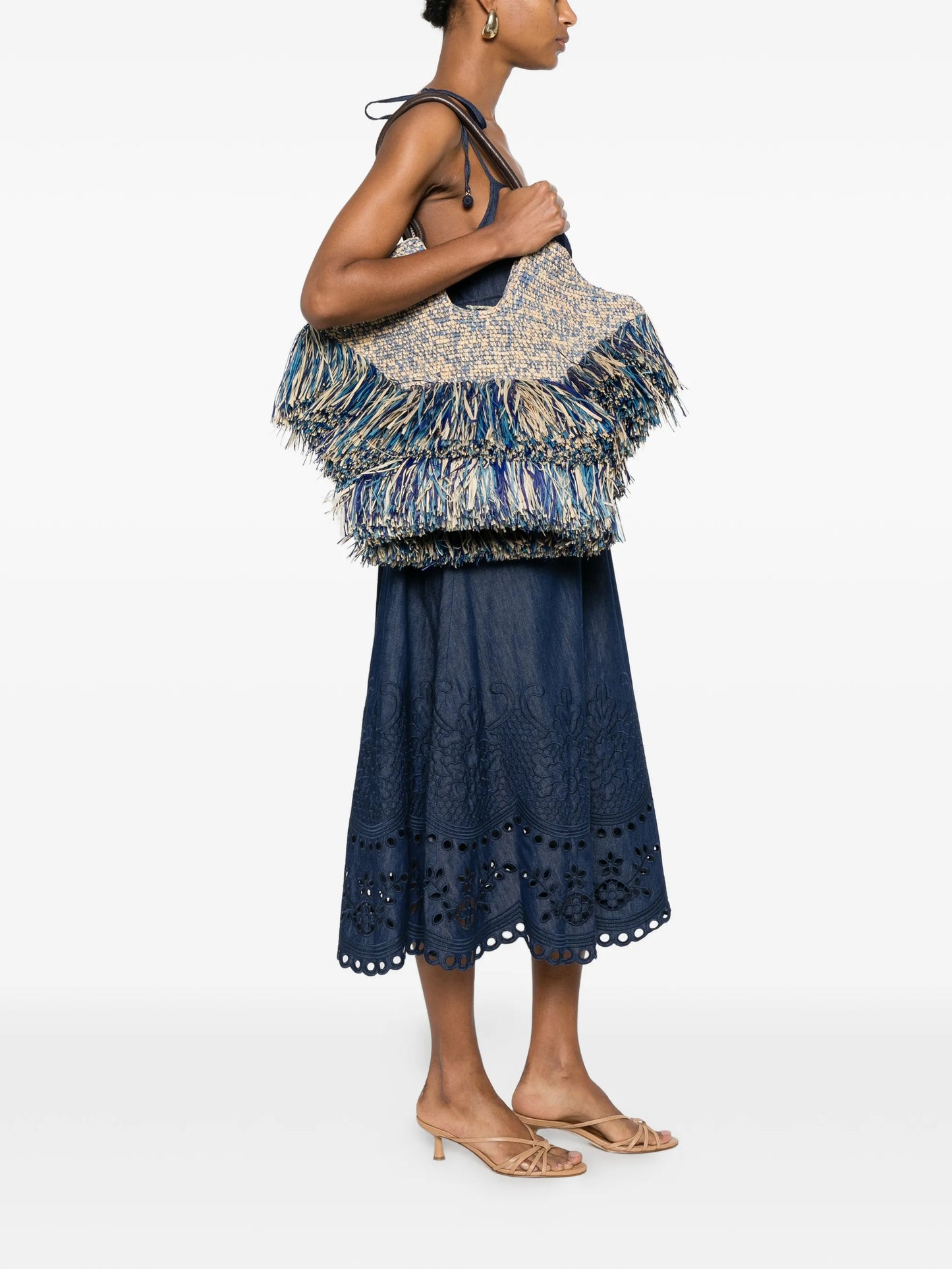 medium Goldentime fringed tote bag