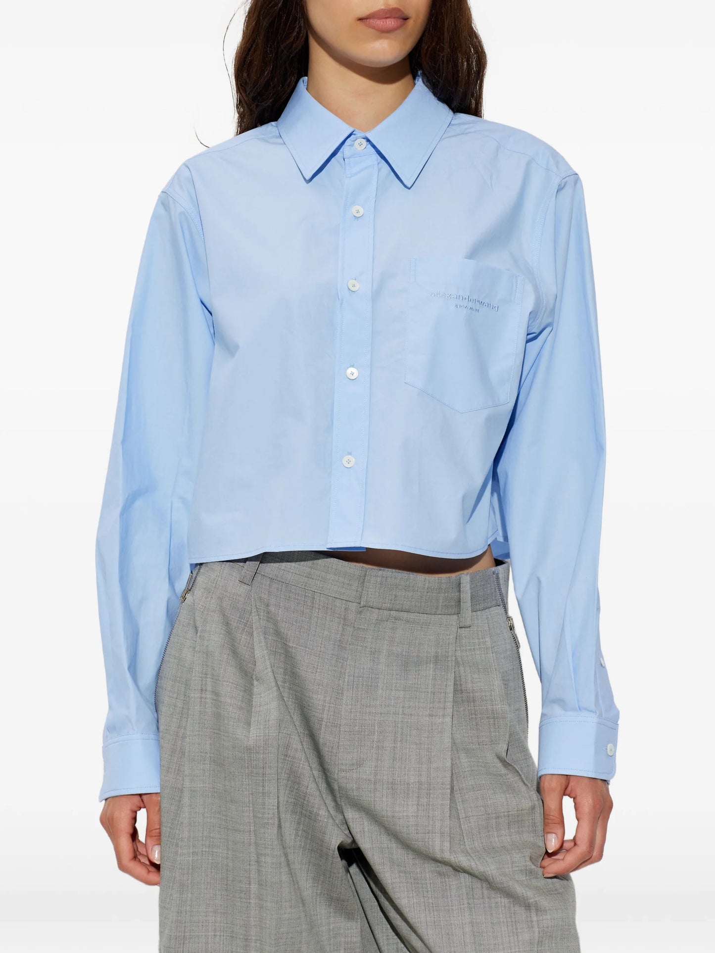 logo-embroidered cotton cropped shirt