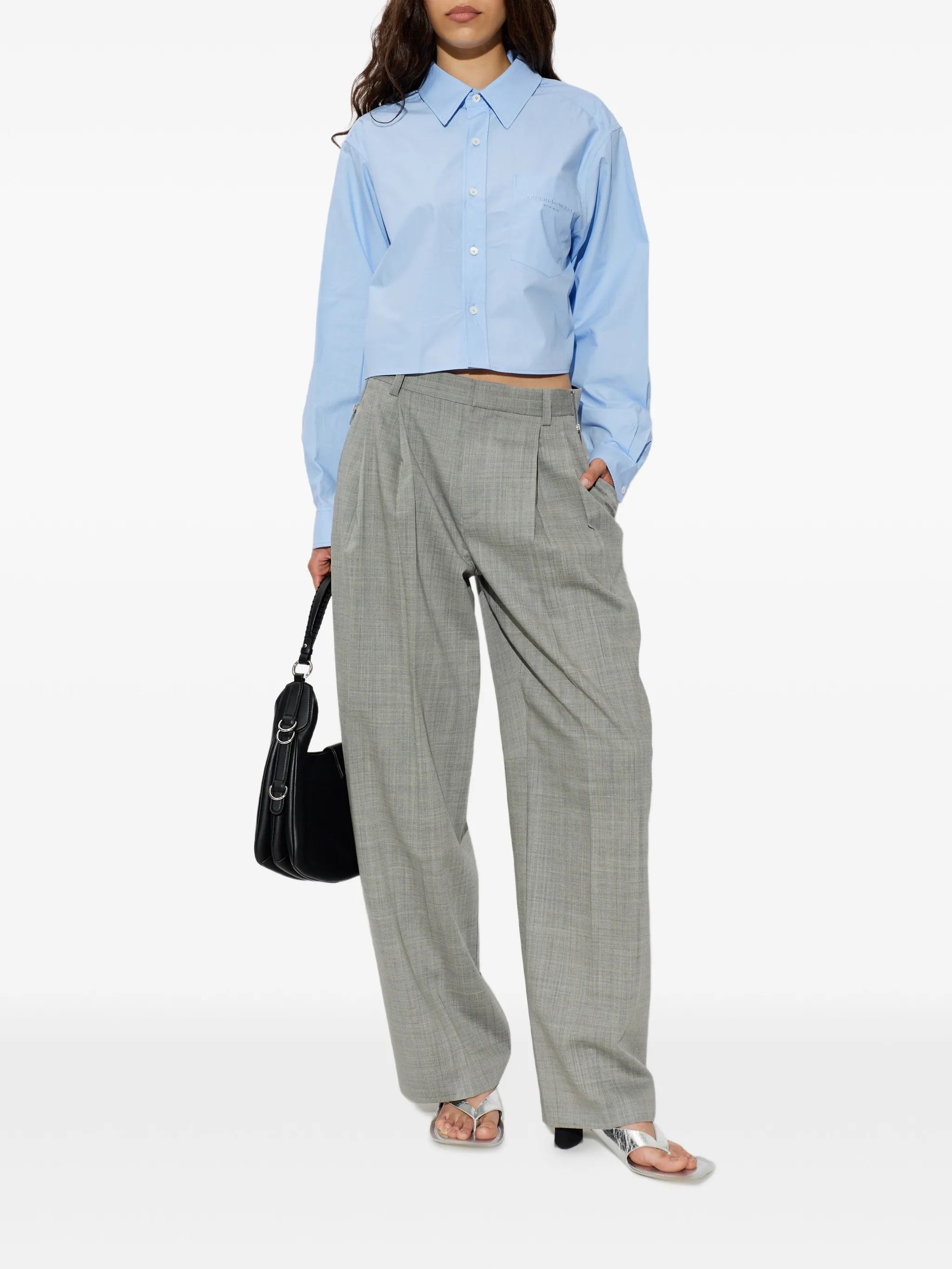 embroidered logo cropped shirt