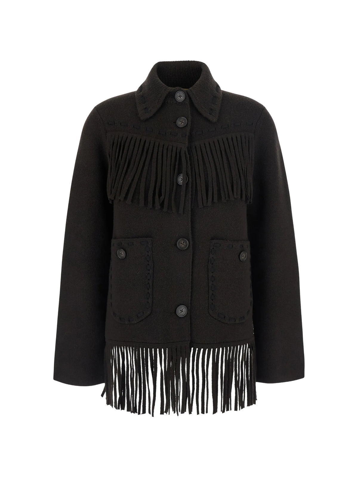 fringe-trimmed whipstitch cardigan
