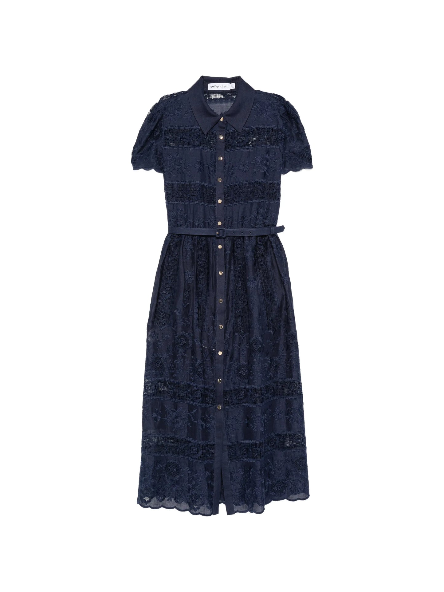 embroidered belted midi dress