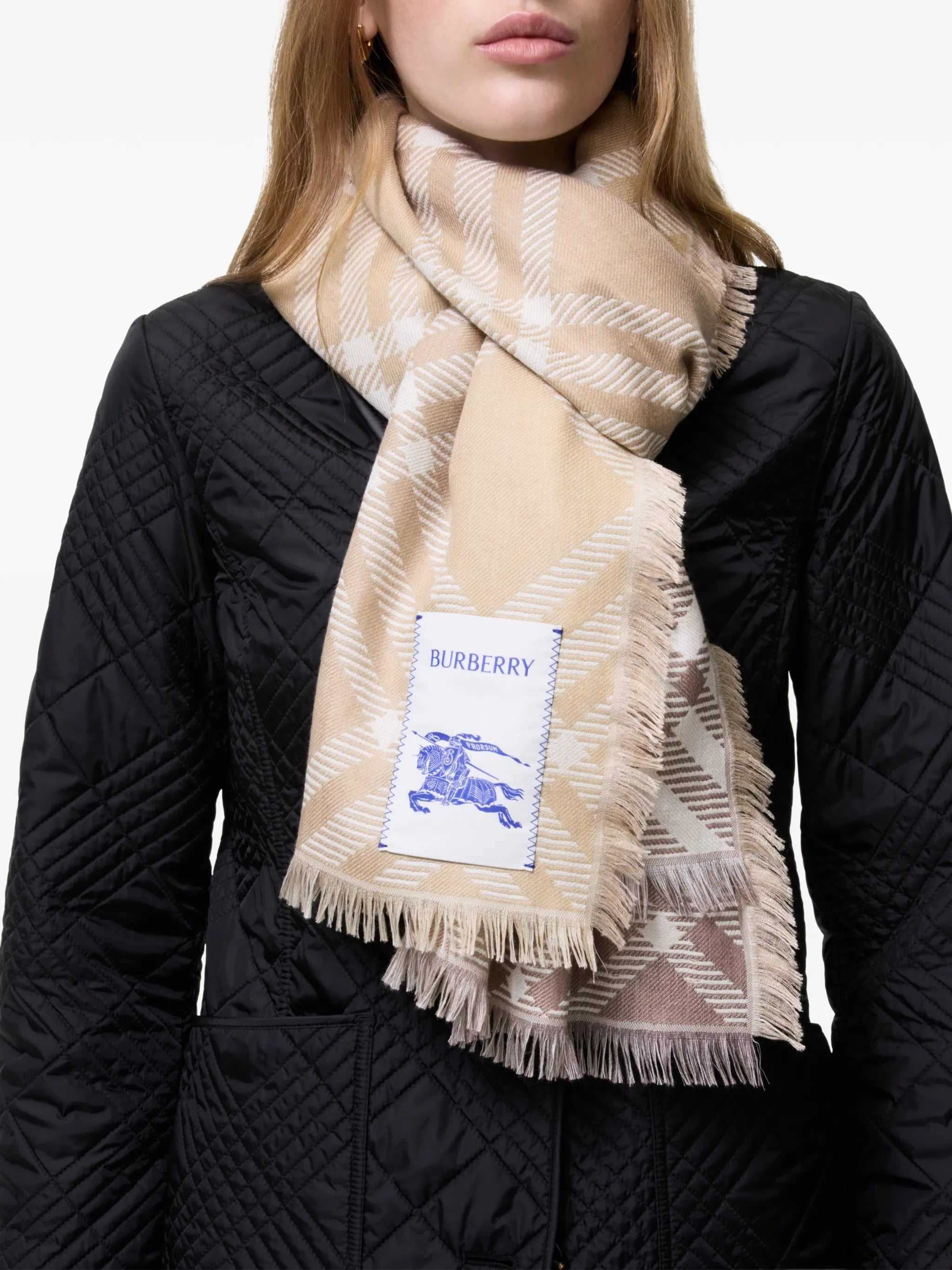 gradient Check wool silk scarf