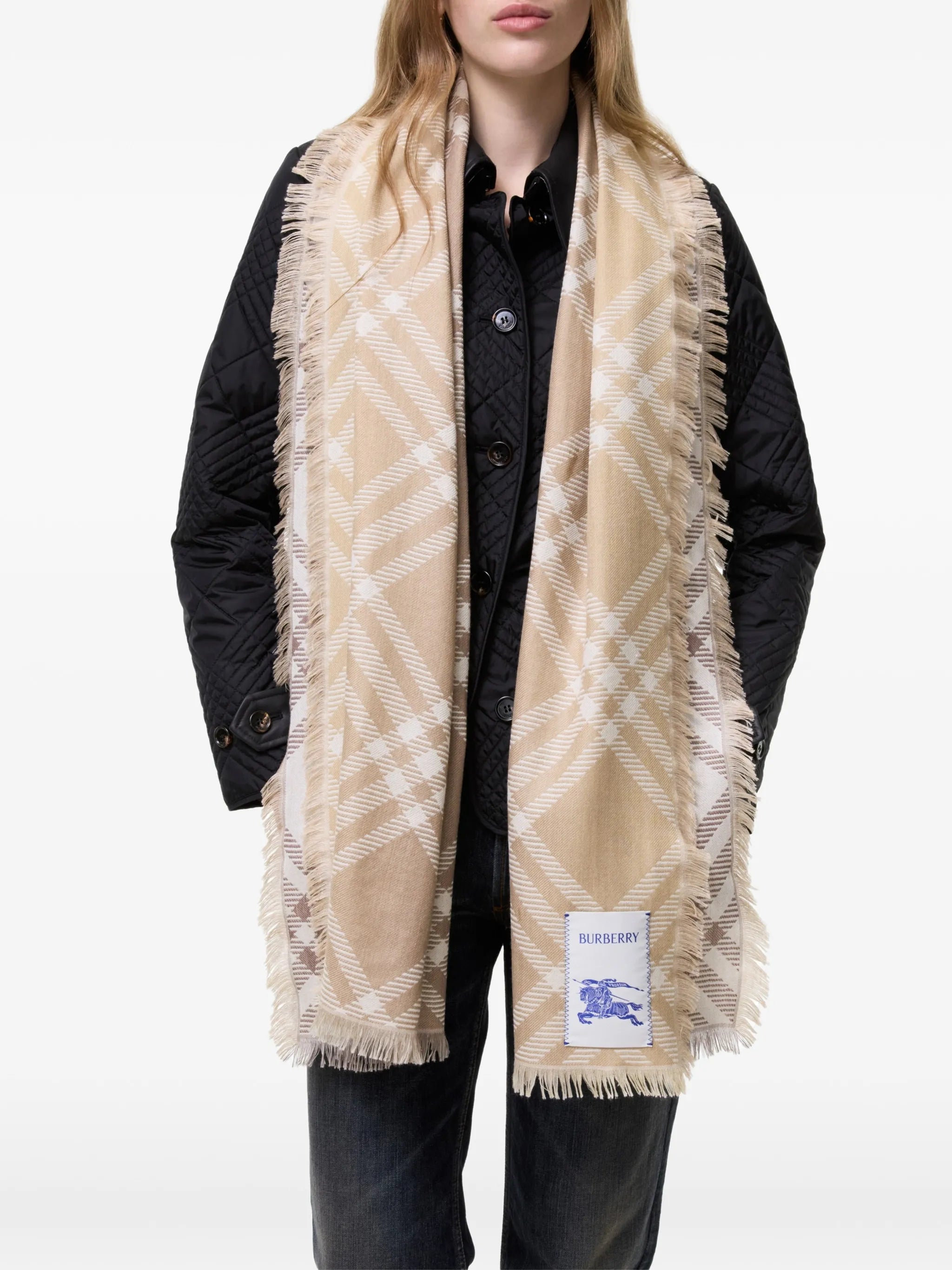 gradient Check wool silk scarf