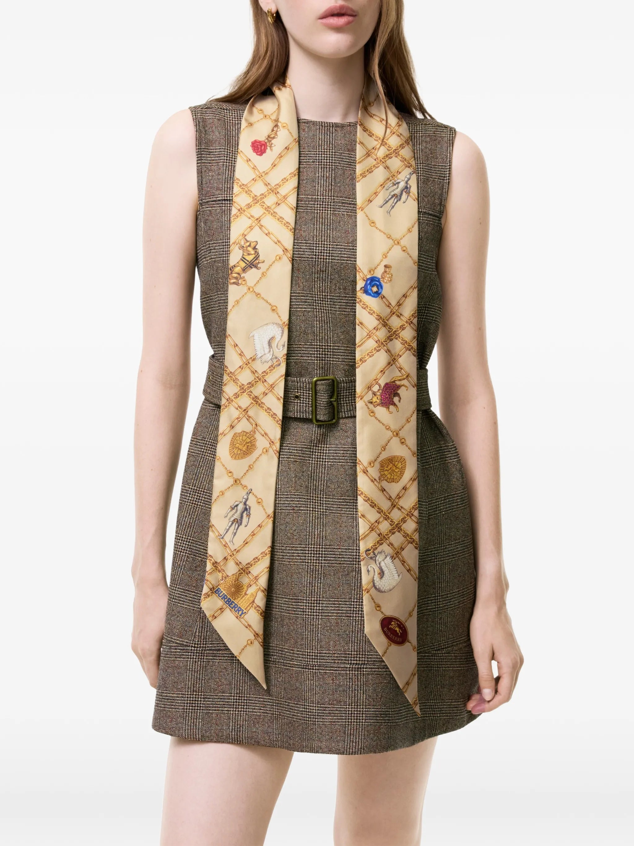 skinny Check charm silk scarf