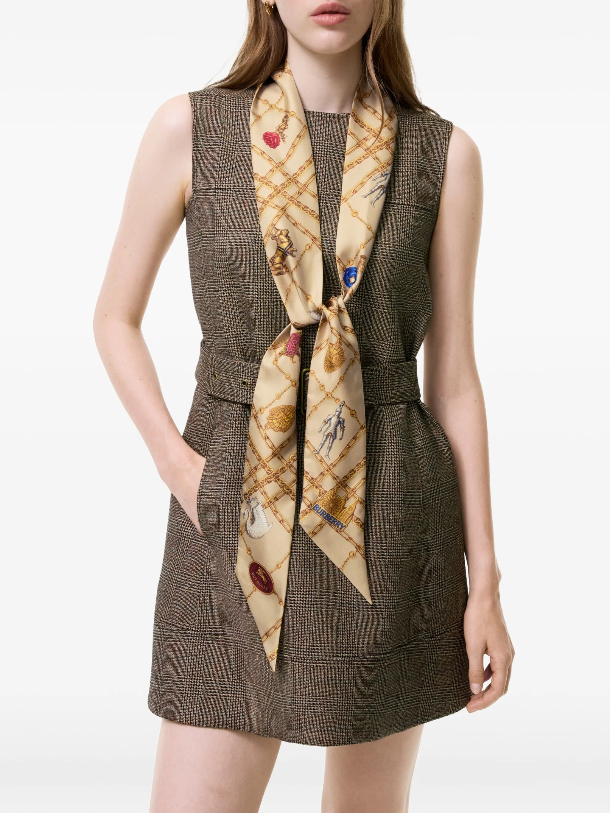 skinny Check charm silk scarf