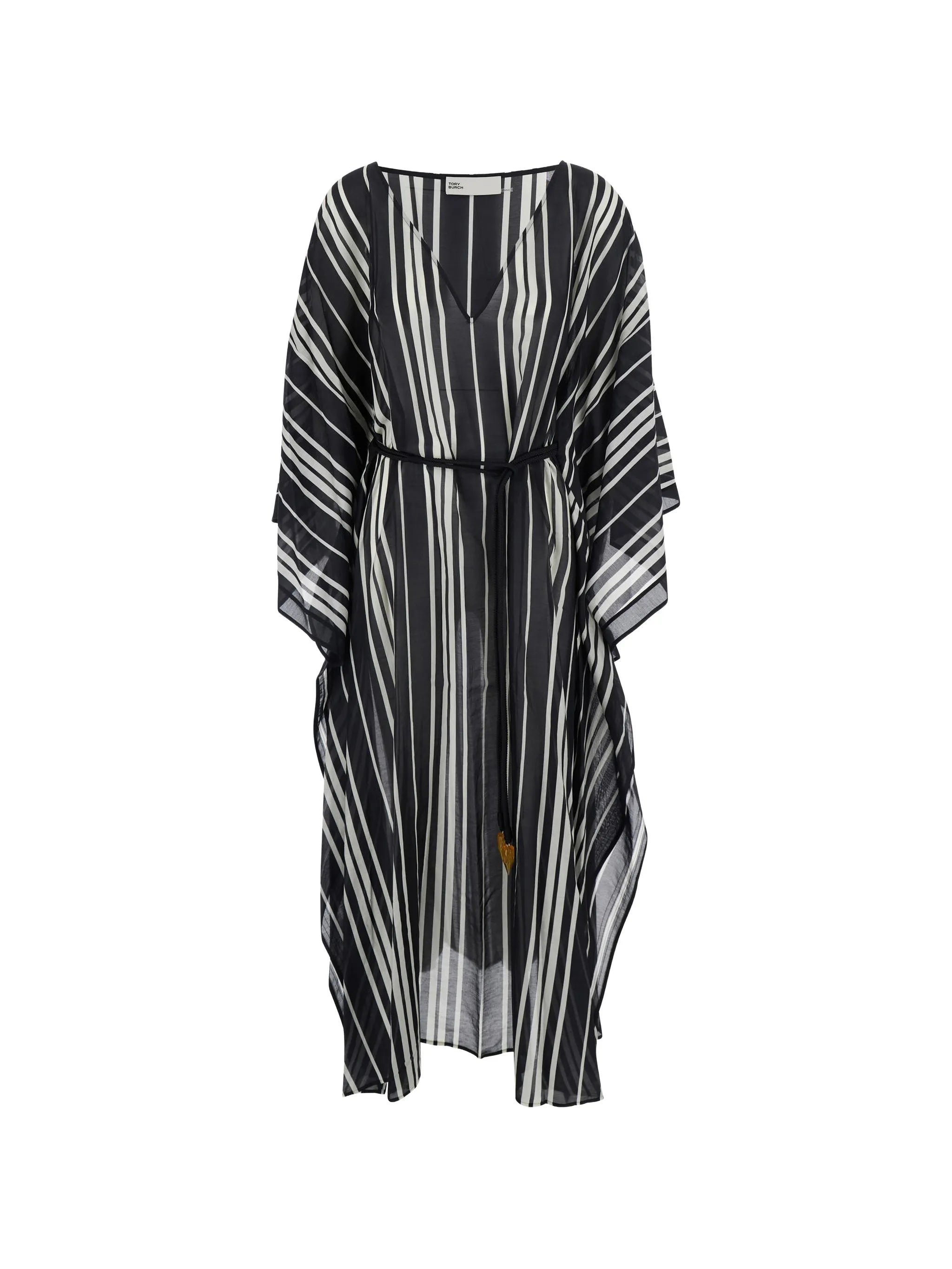 Belted striped silk caftan