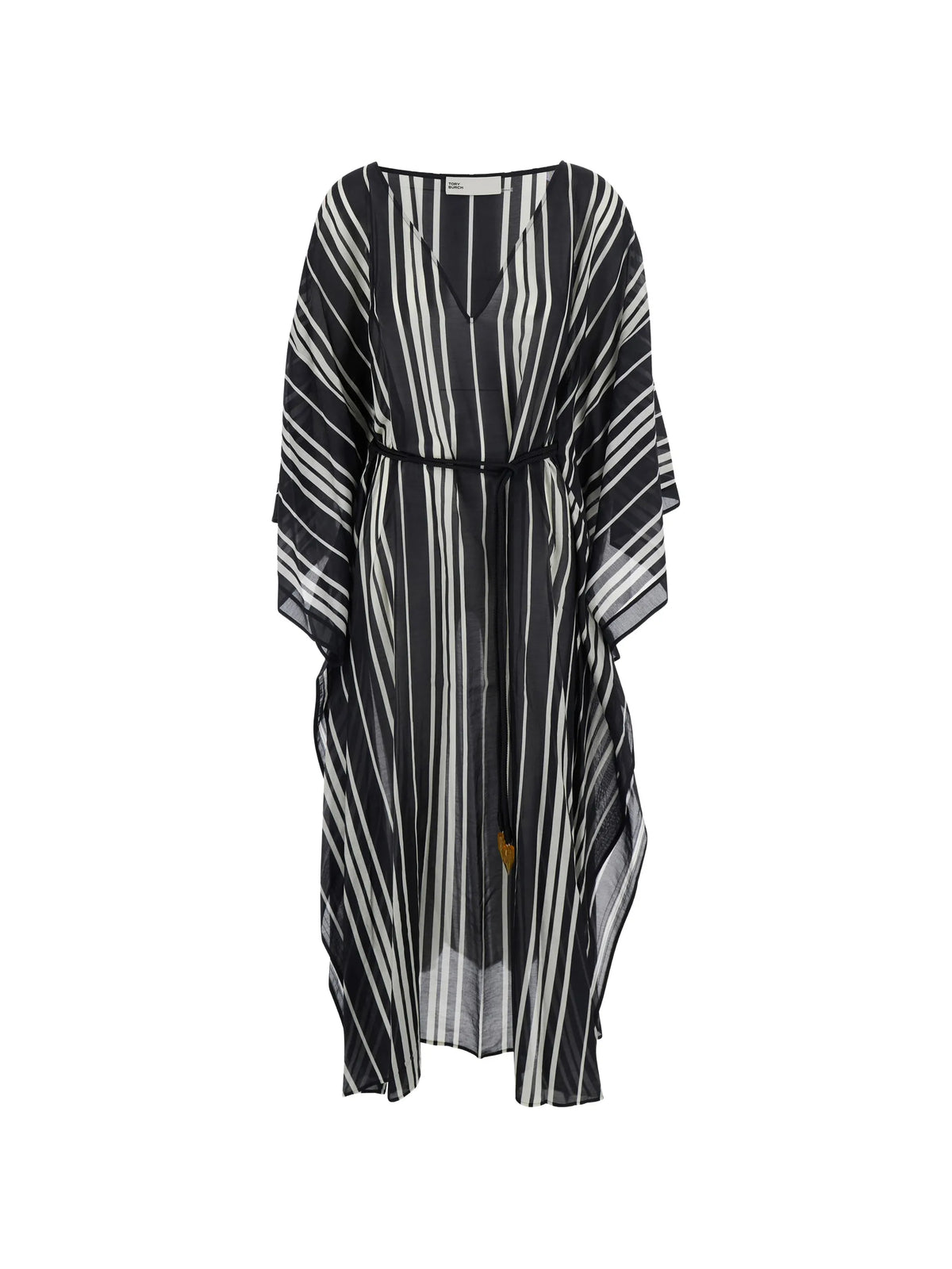 Belted striped silk caftan