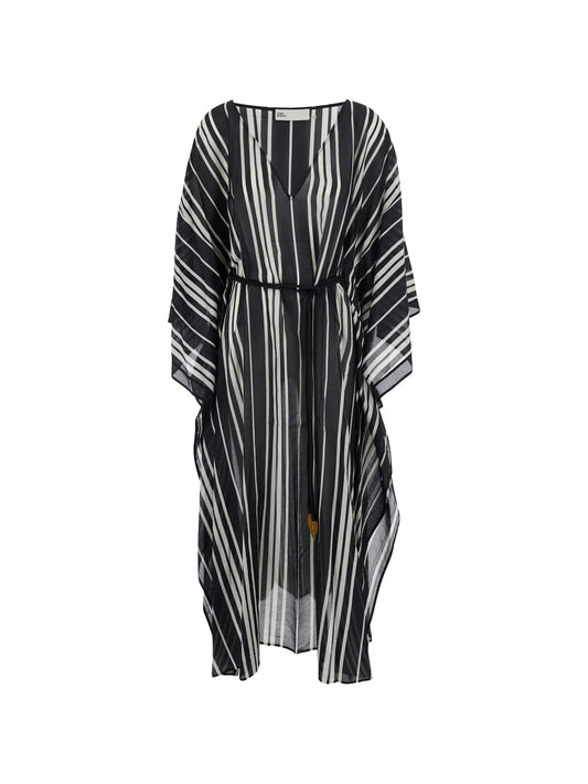 Belted striped silk caftan