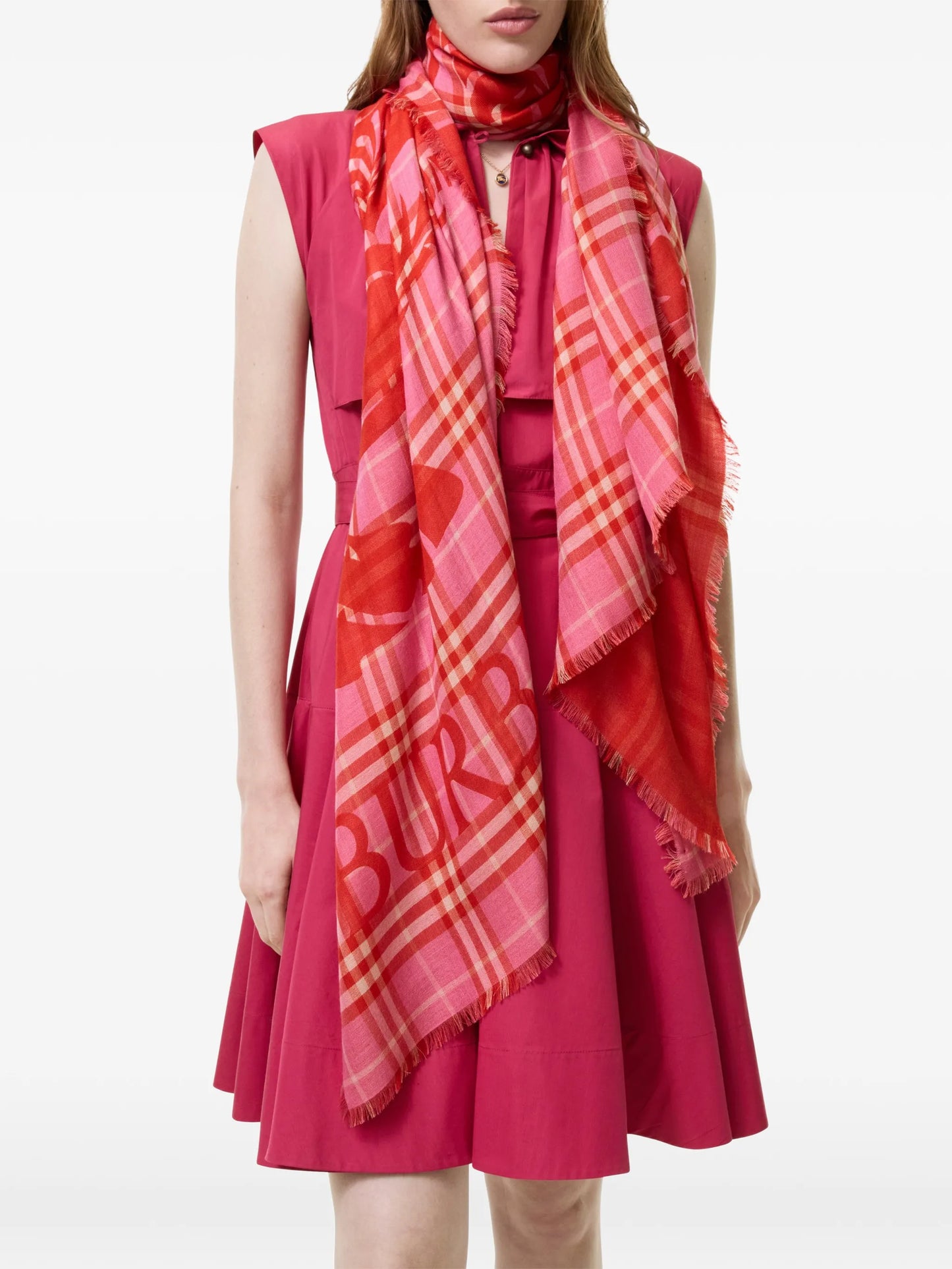 wide Knight Check wool silk scarf