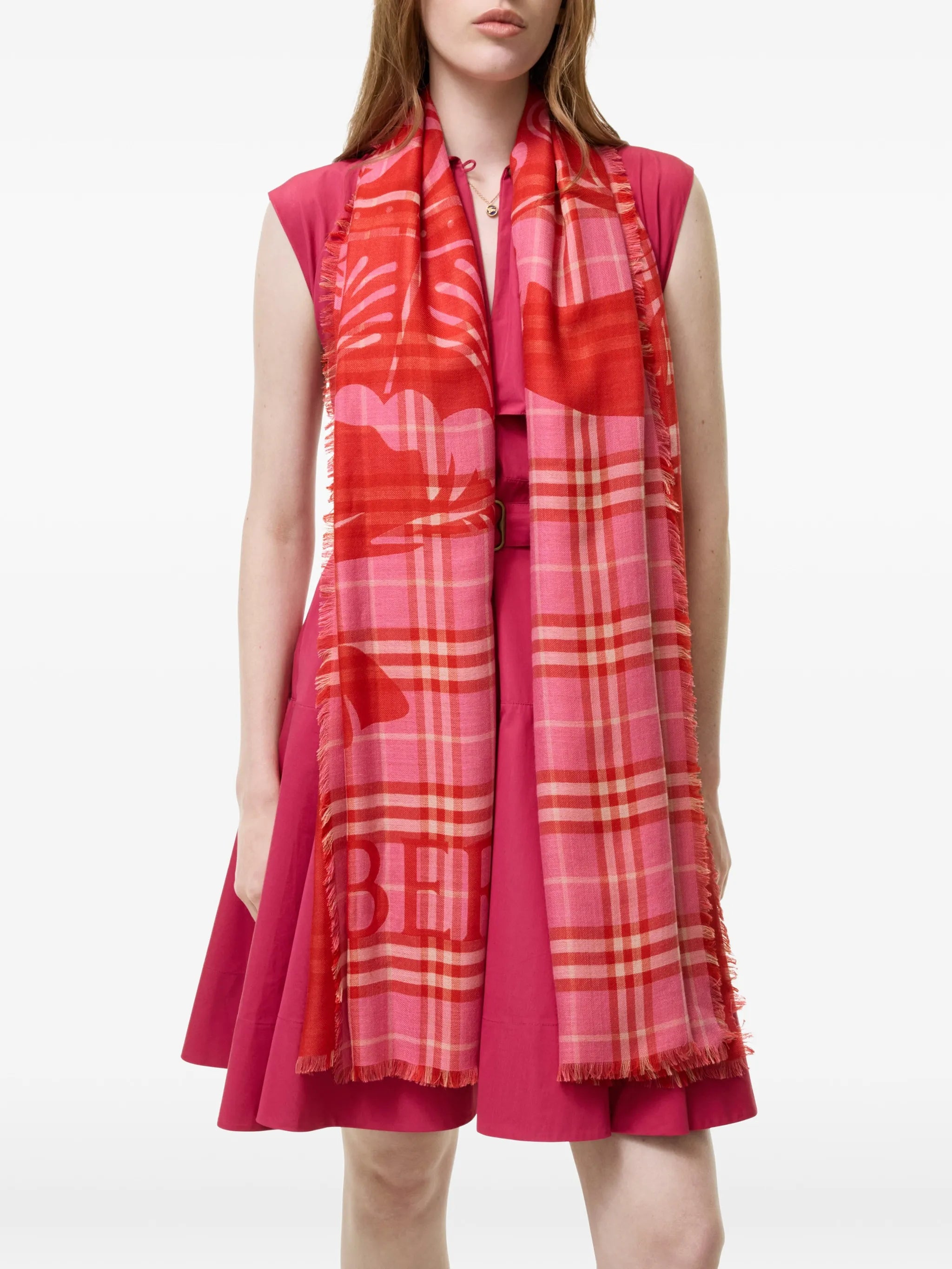 wide Knight Check wool silk scarf