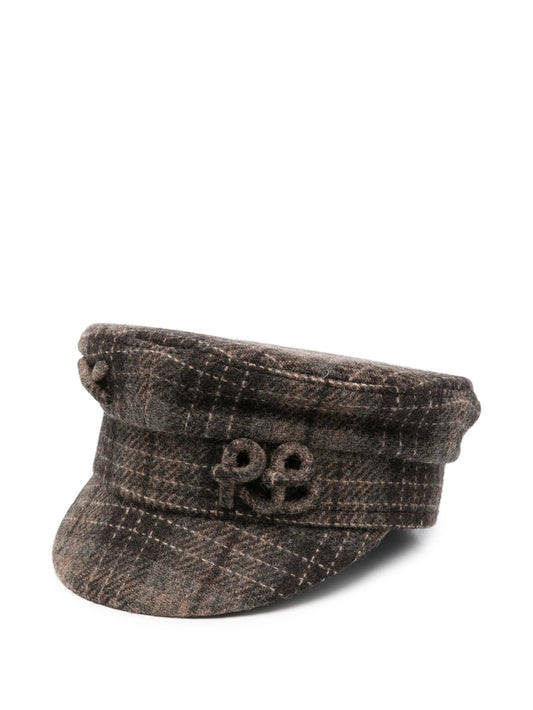 check-print logo-embroidered baker boy hat