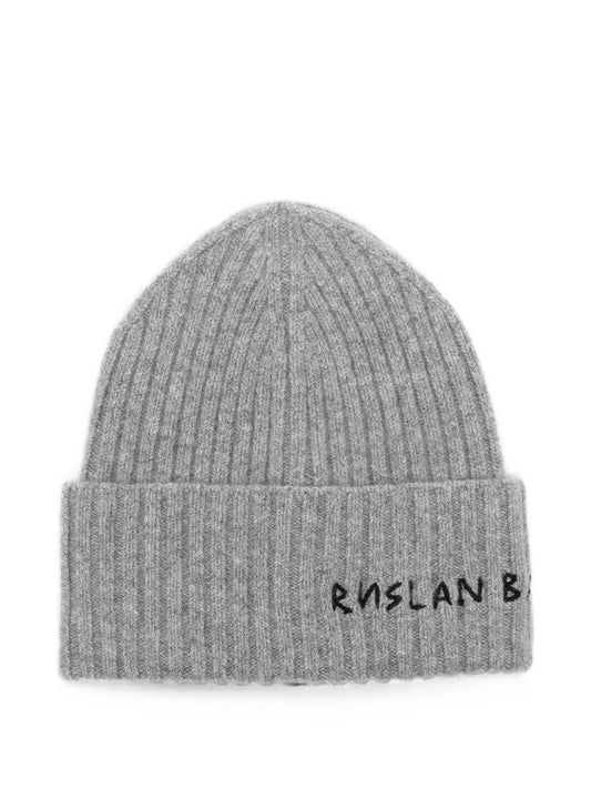 logo-embroidered ribbed beanie hat
