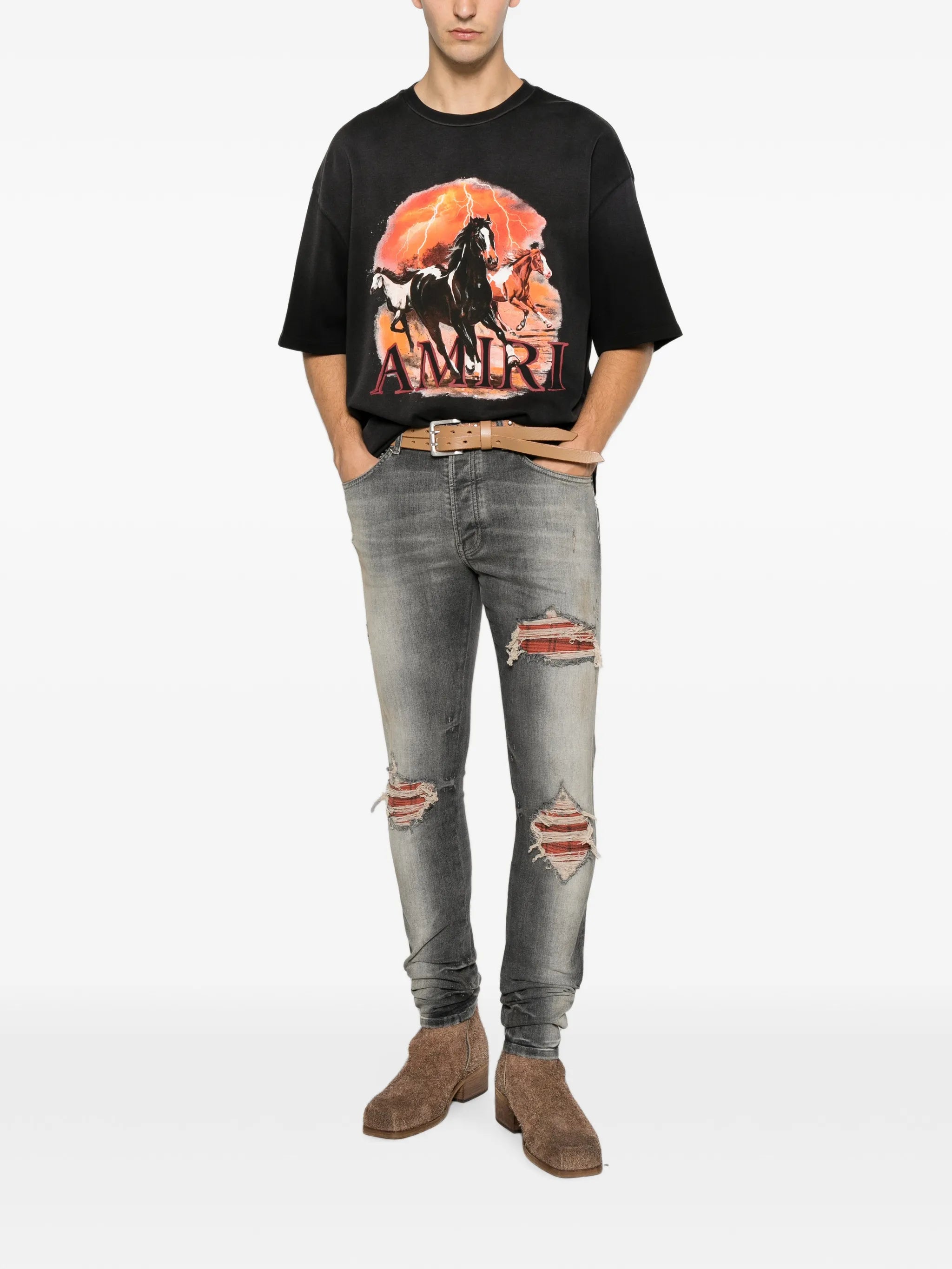 distressed patchwork jeans
