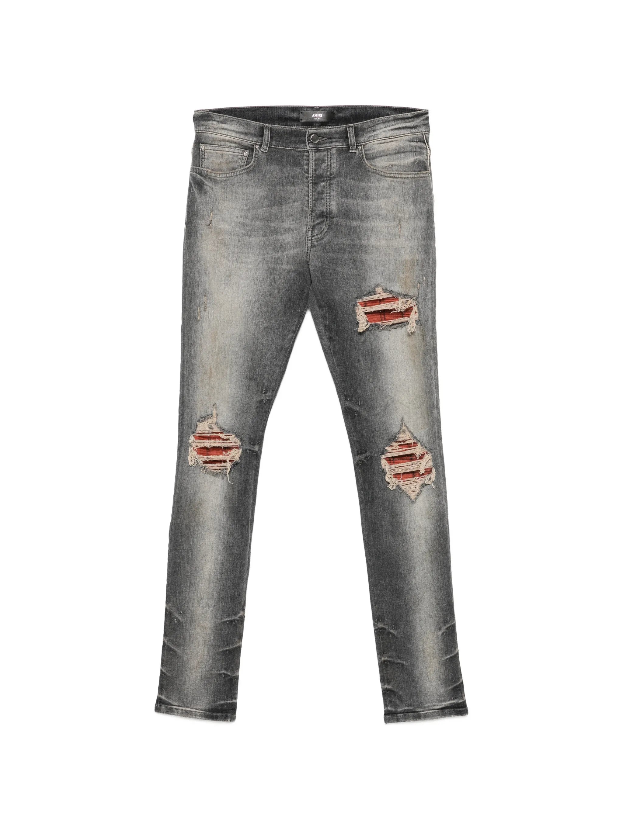 distressed patchwork jeans