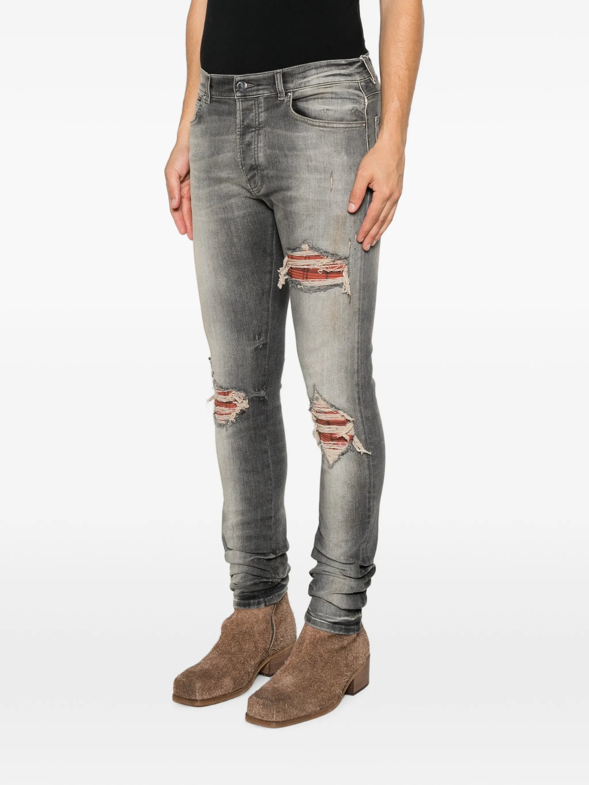 distressed patchwork jeans