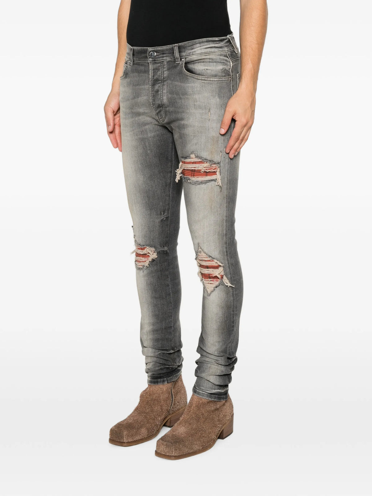 distressed patchwork jeans