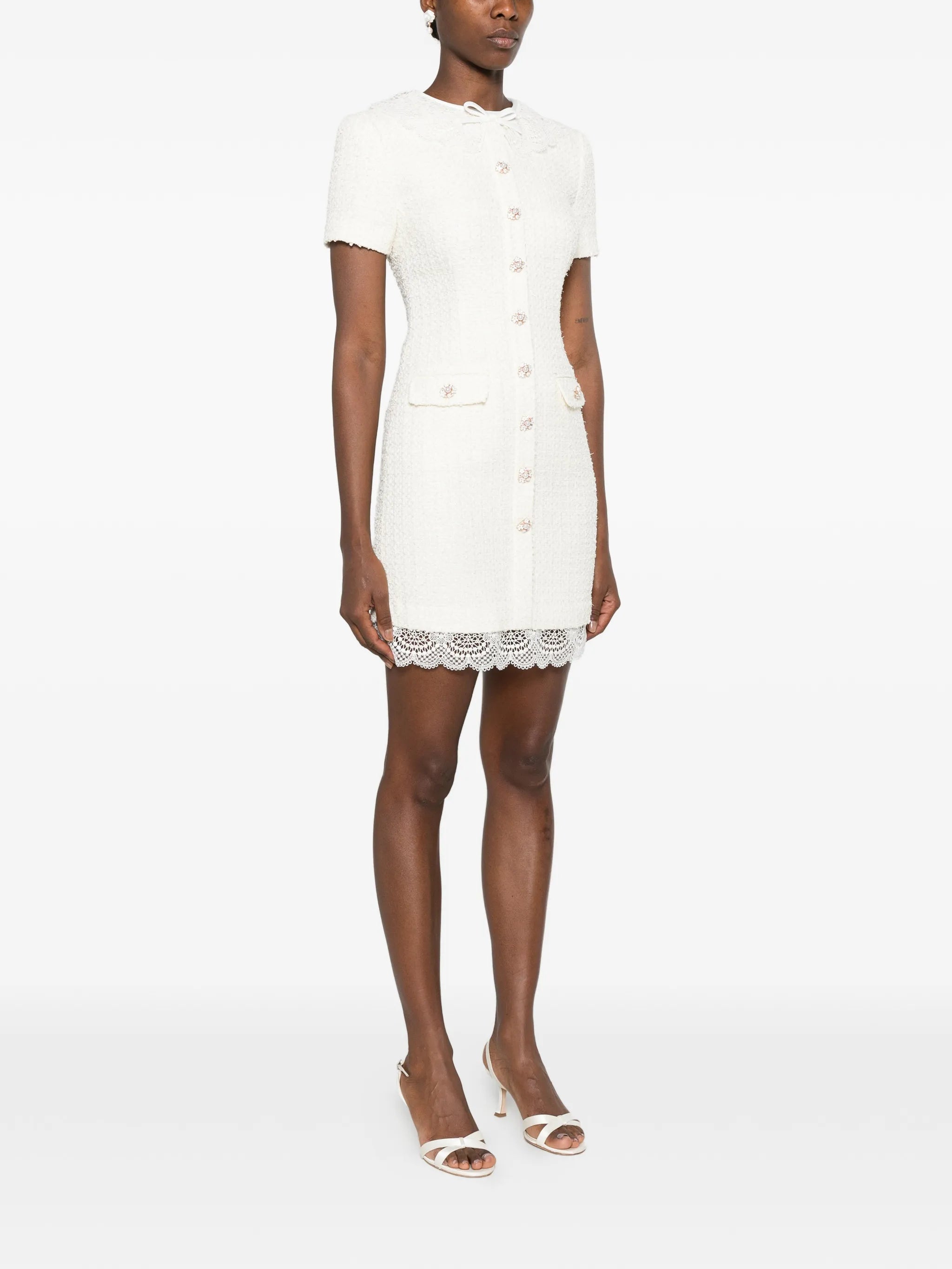 lace-trimmed bouclé mini dress