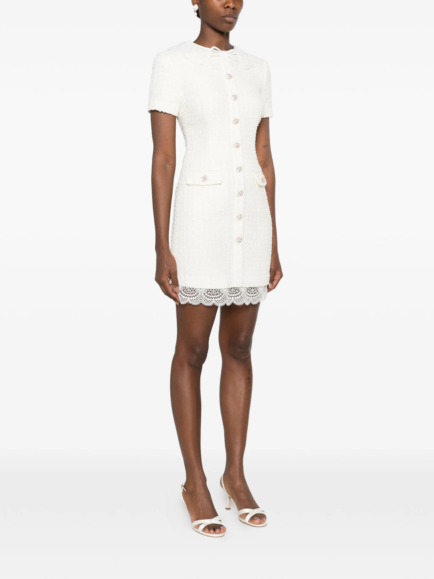 lace-trimmed bouclé dress