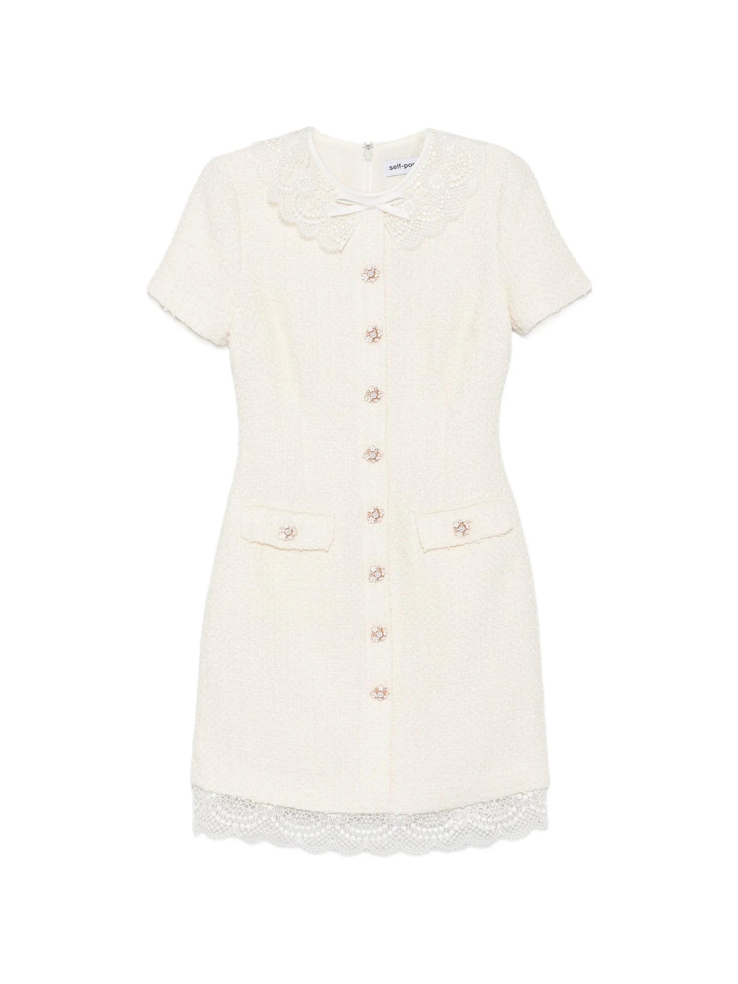 lace-trimmed bouclé mini dress