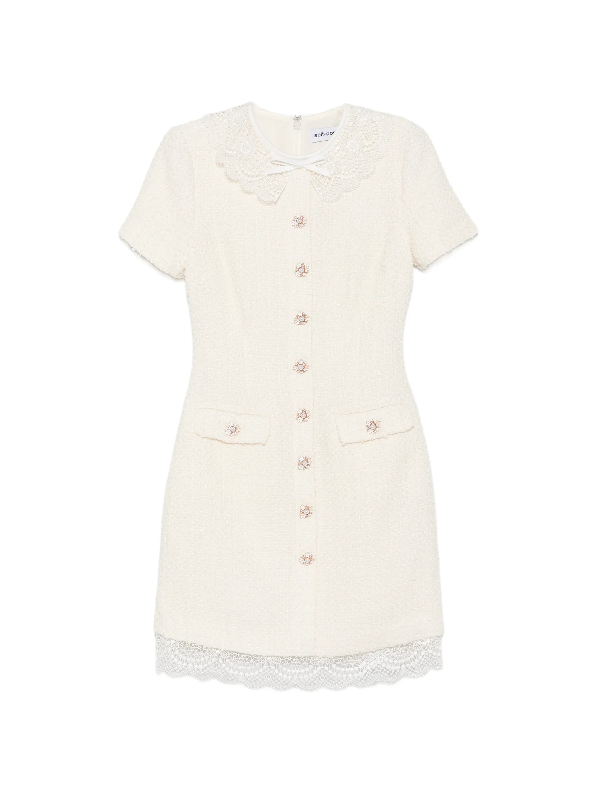 lace-trimmed bouclé dress