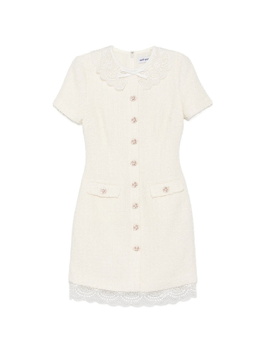lace-trimmed bouclé dress