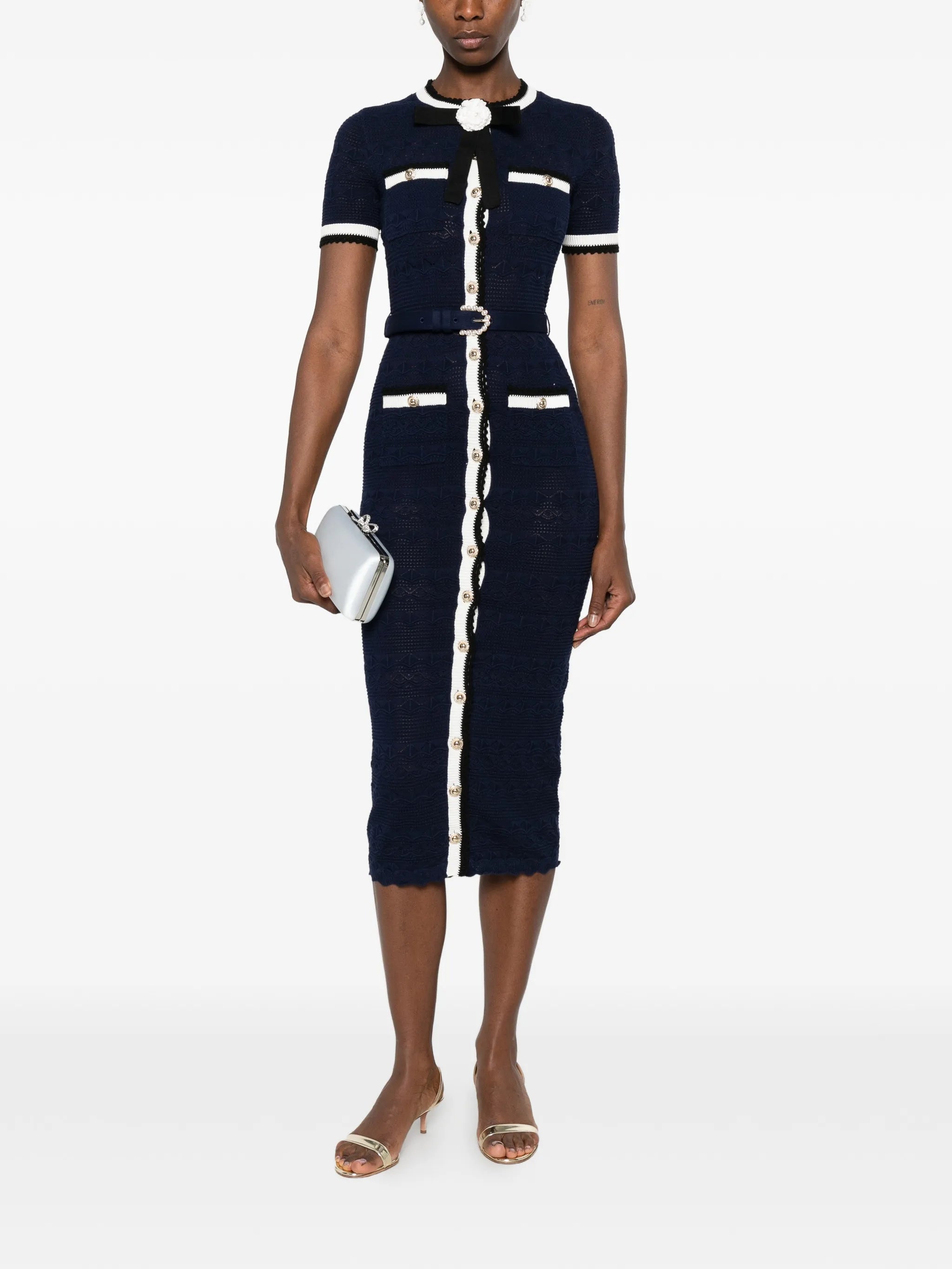 belted bow-detail midi dress