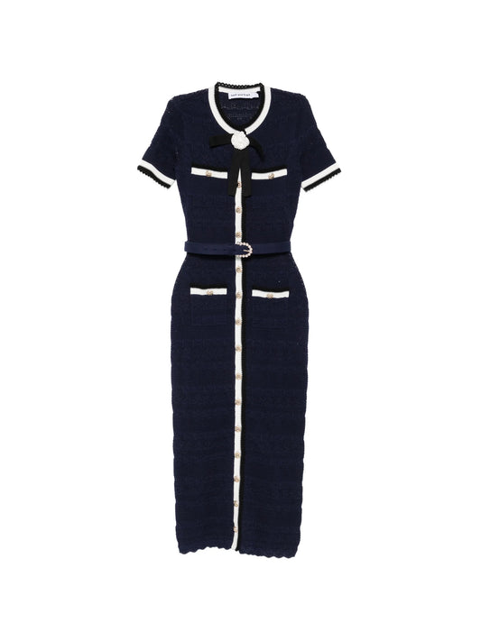 belted bow-detail midi dress