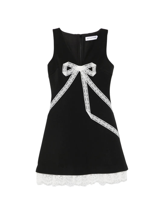 lace-trim bow-detail mini dress