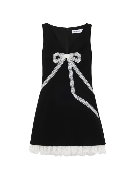 black crepe bow lace mini dress