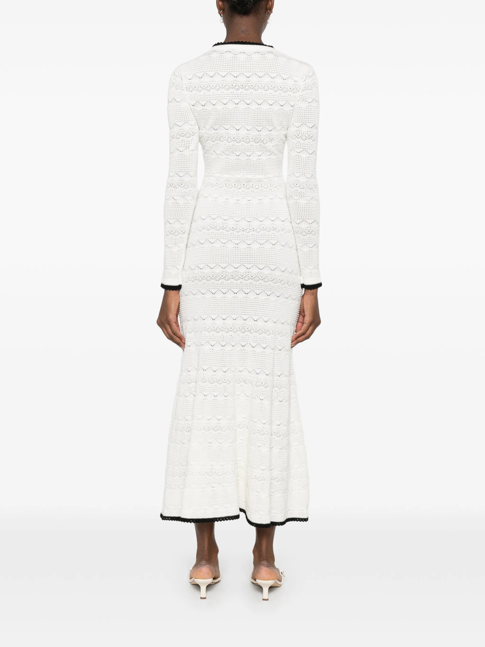 bow-detail pointelle-knit midi dress