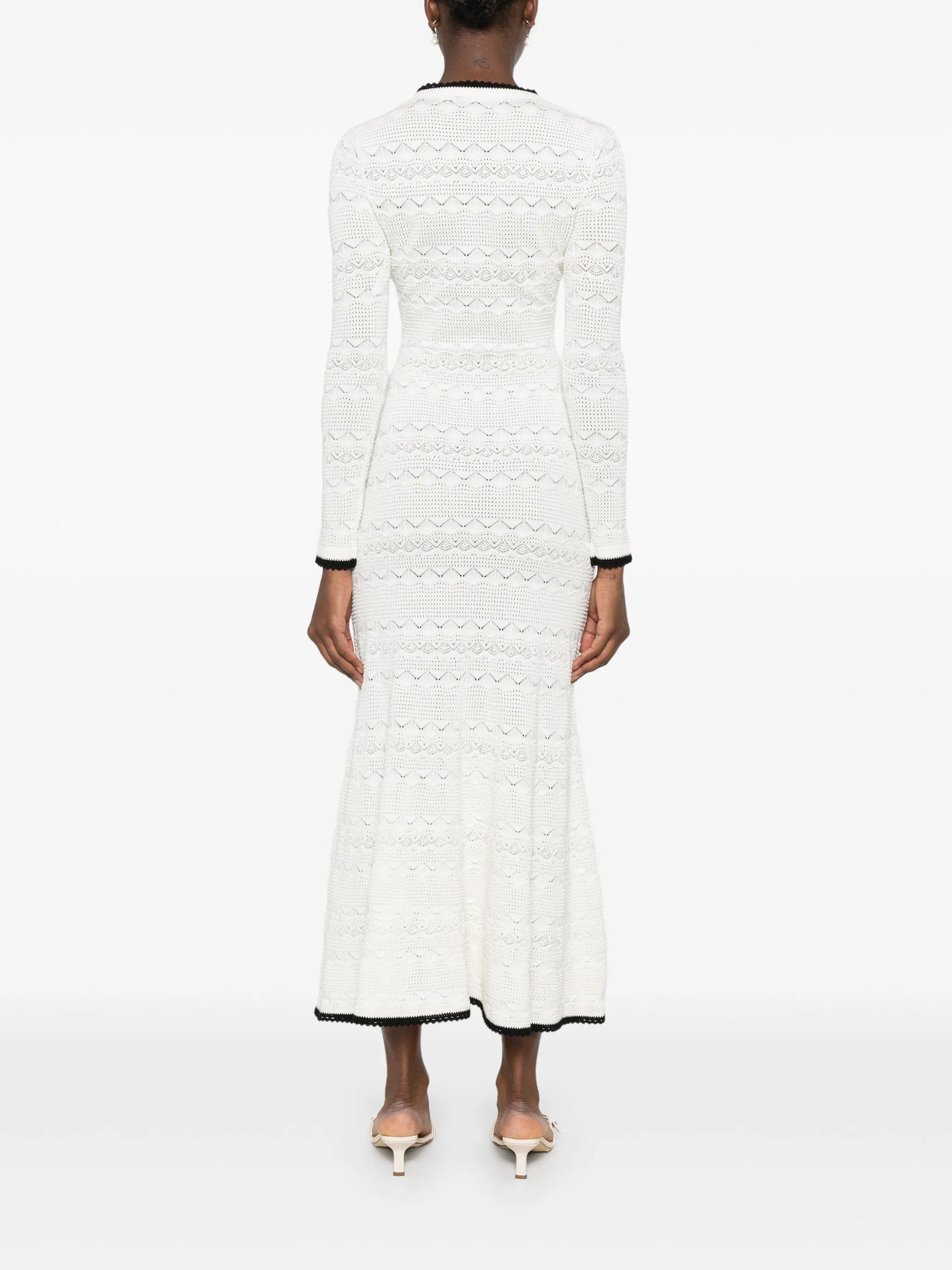 bow-detail pointelle-knit midi dress
