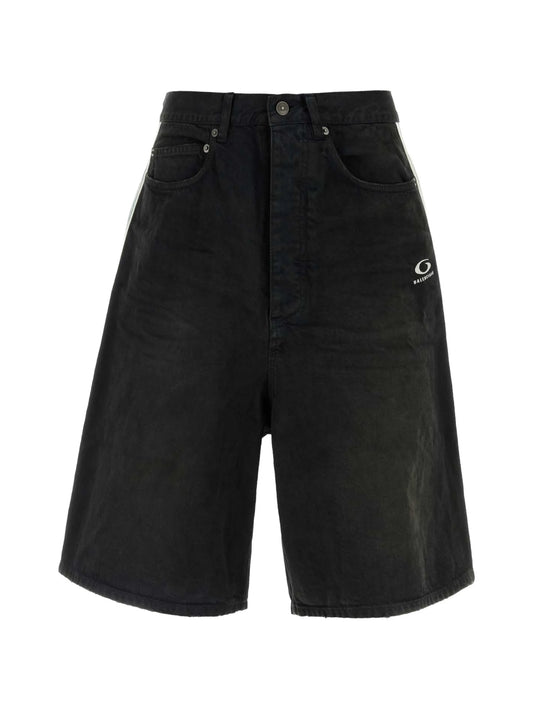 logo-print denim shorts