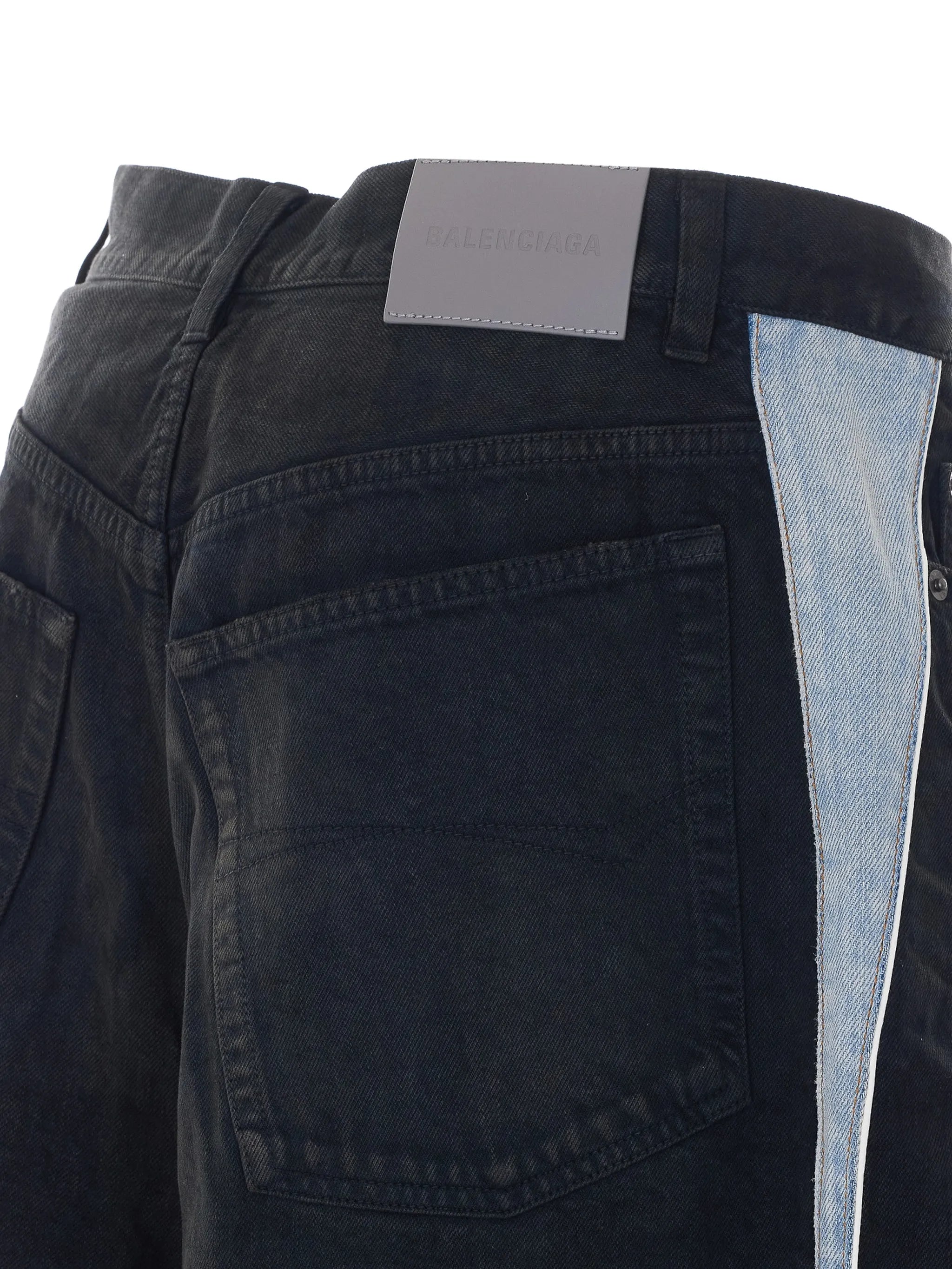 piping detail denim shorts in black/dark brown