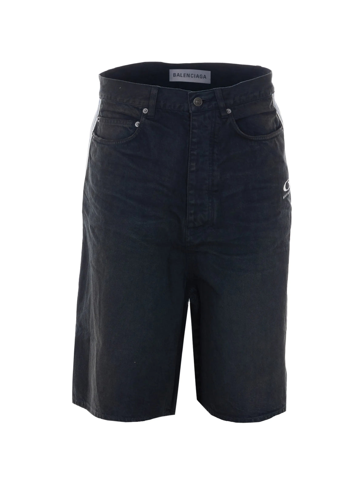 piping detail denim shorts in black/dark brown