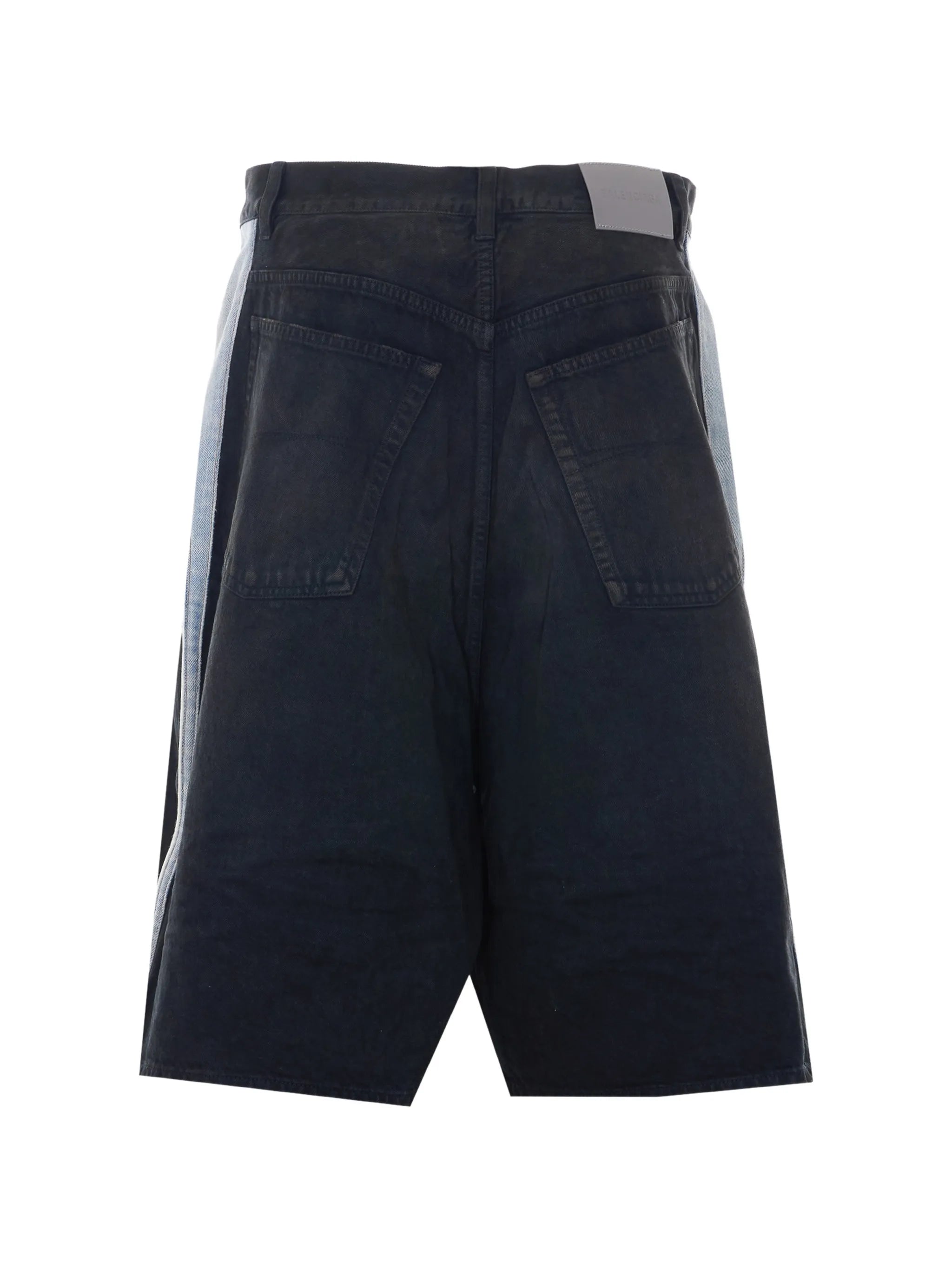 piping detail denim shorts in black/dark brown