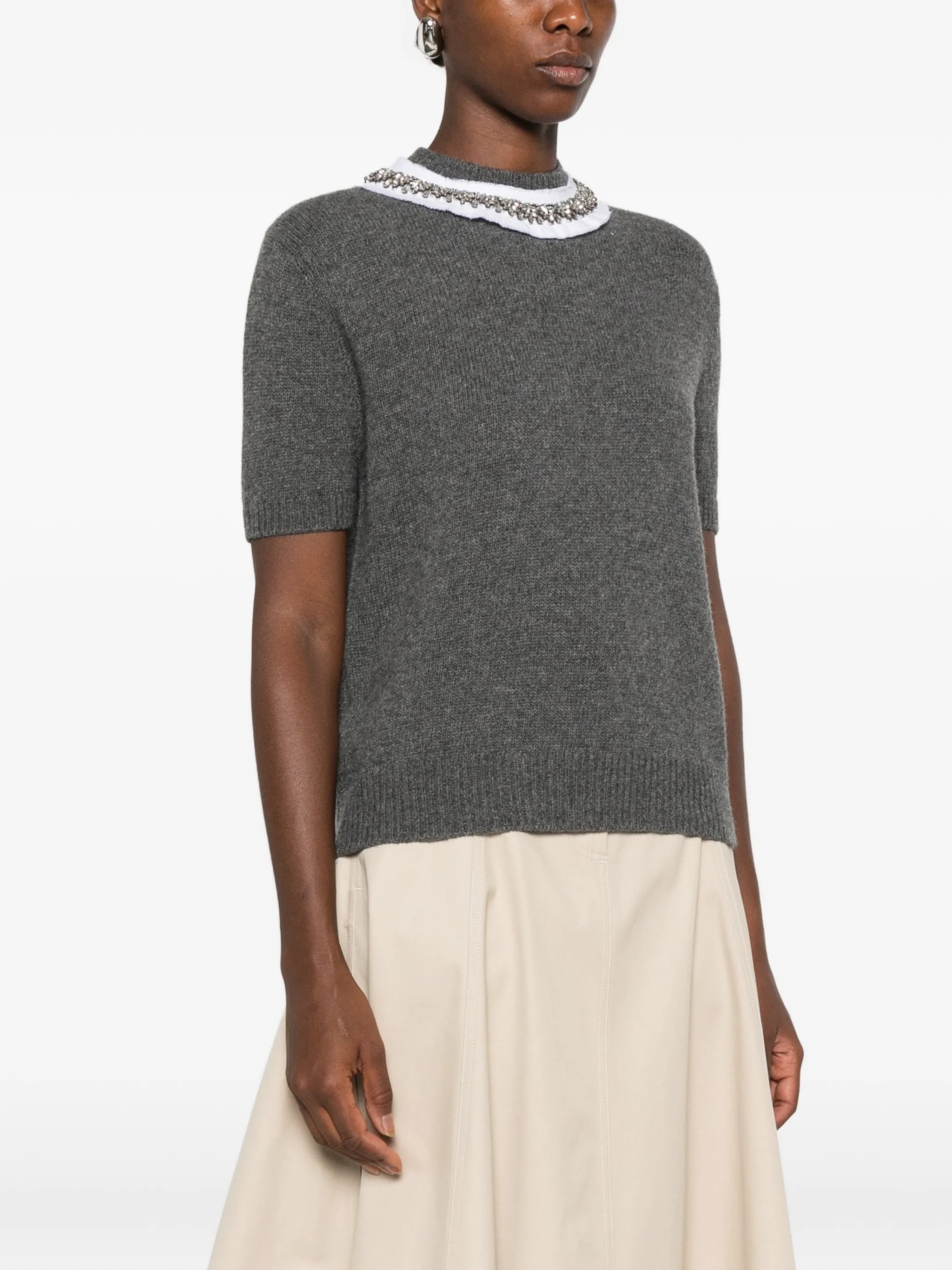 embellished short-sleeve sweater