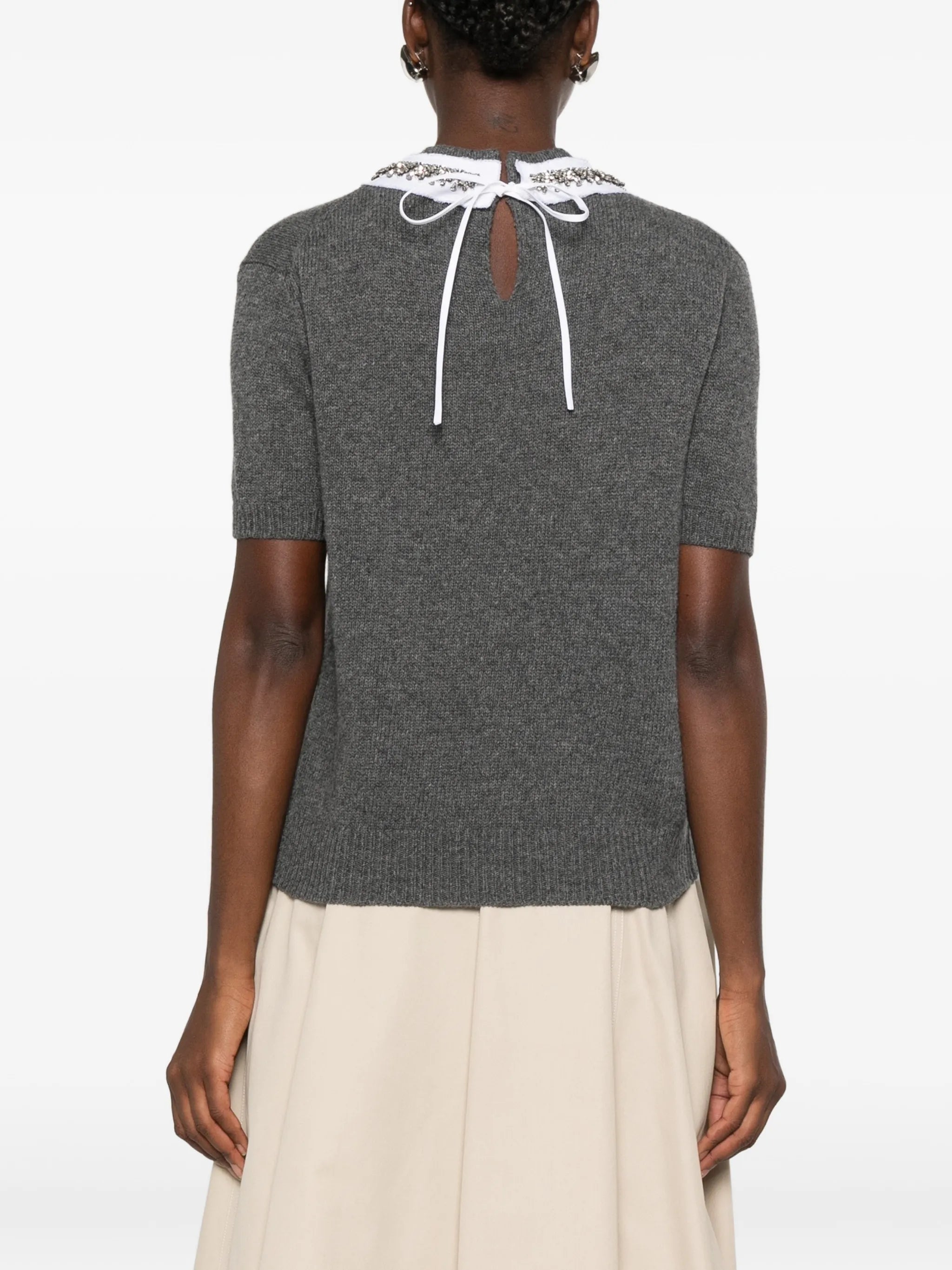 embellished short-sleeve sweater
