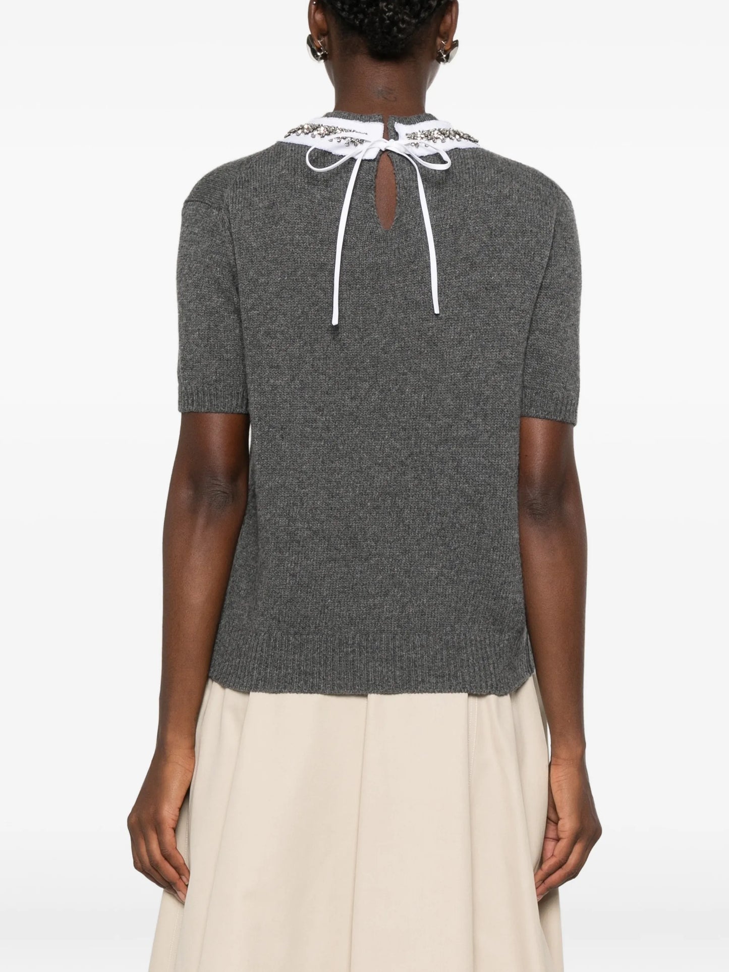 embellished short-sleeve sweater