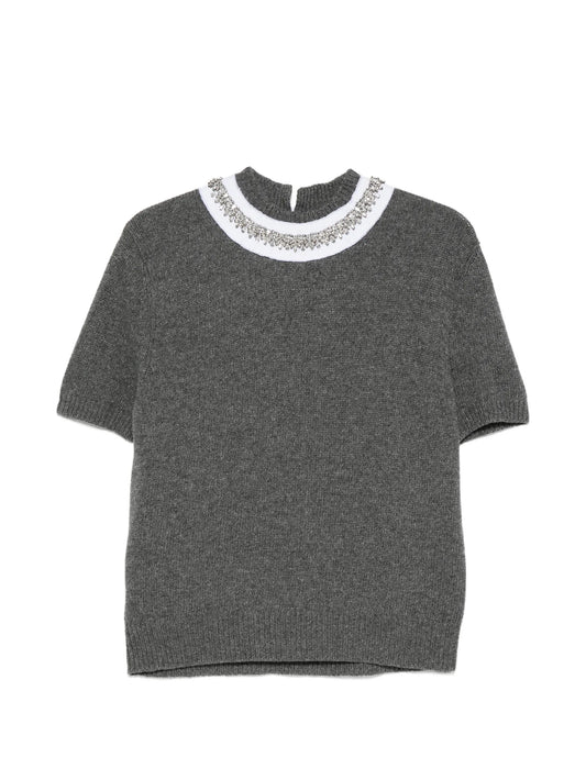 embellished short-sleeve sweater